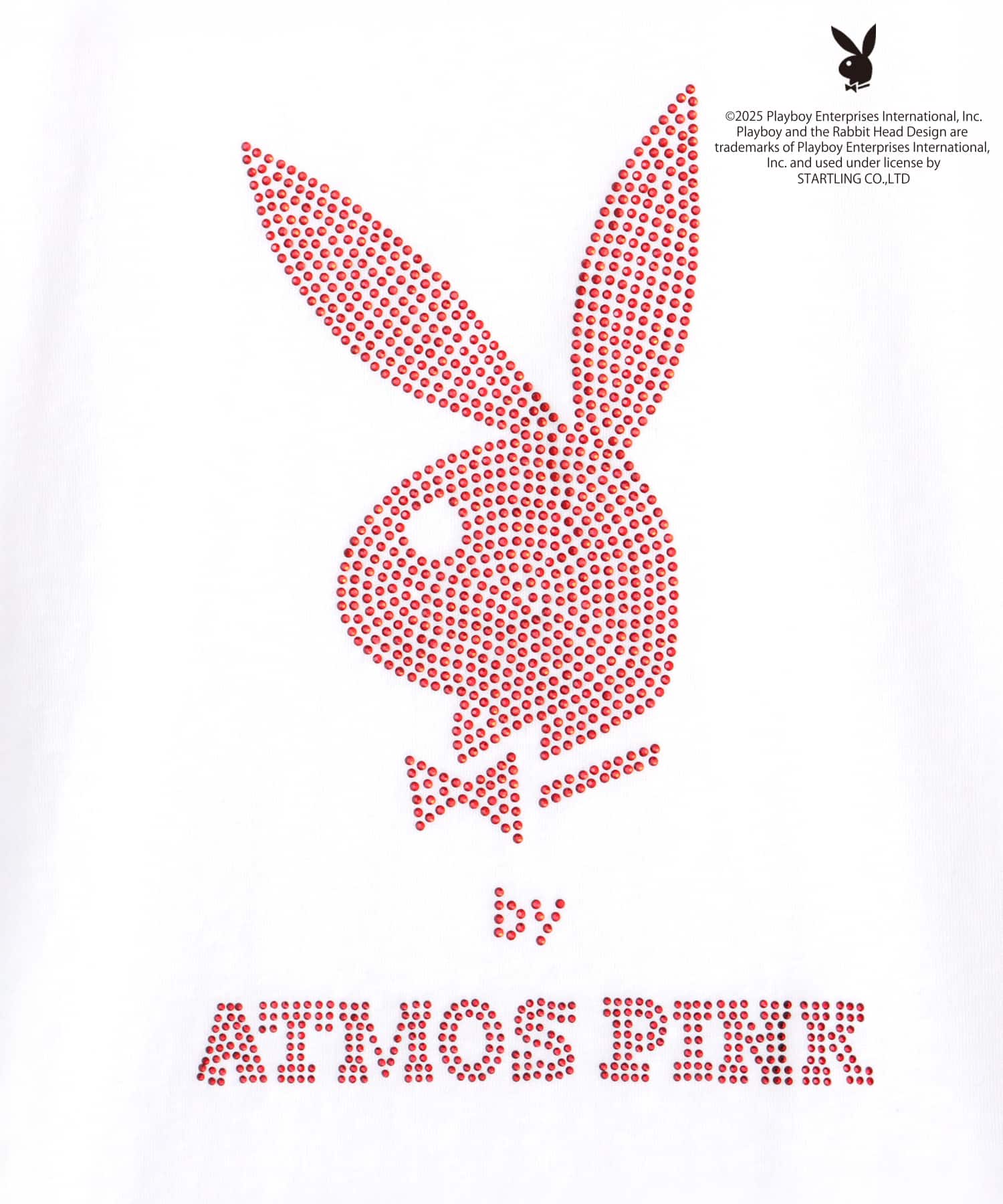 PLAYBOY x atmos pink Rhinestone T-shirt WHITEの画像