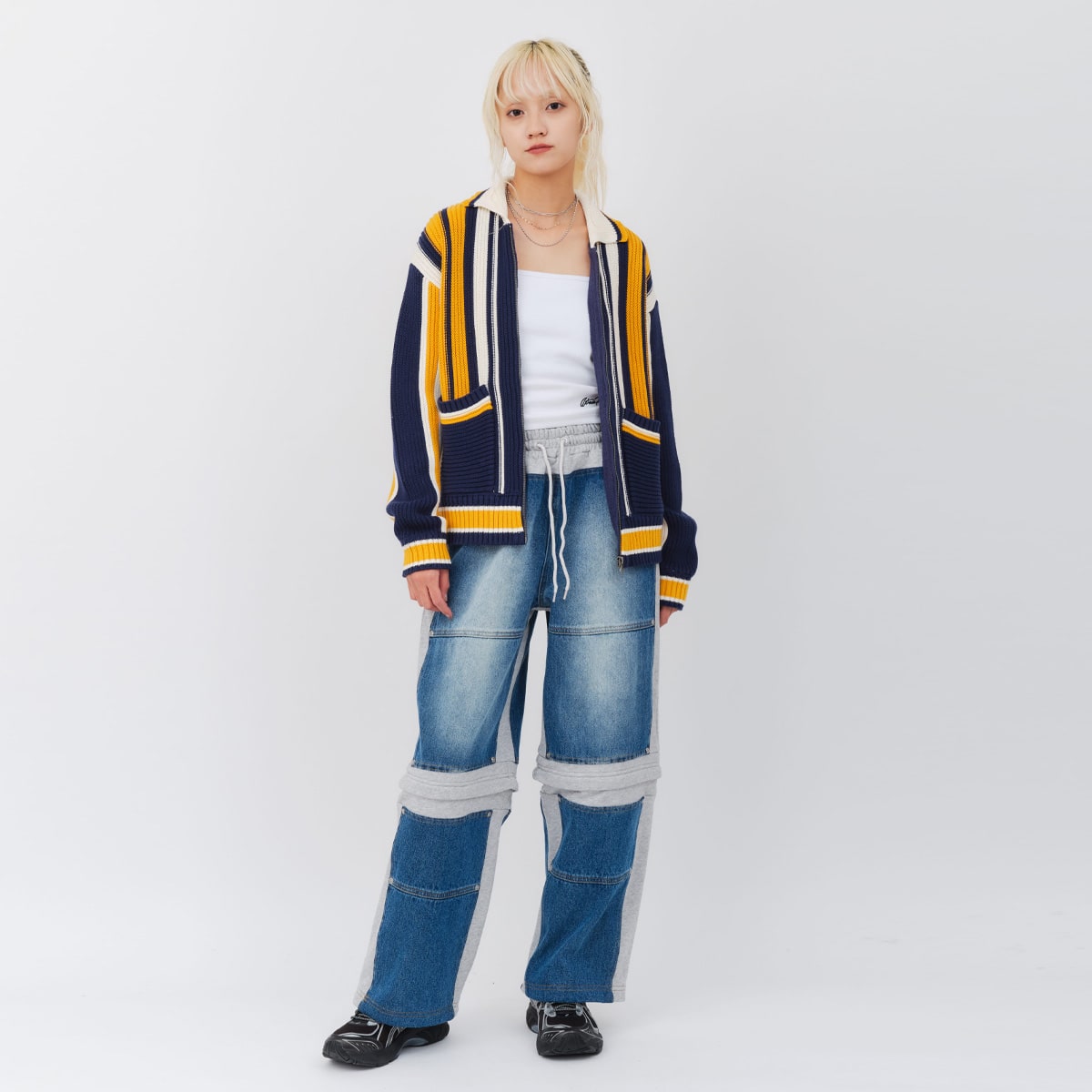 atmos pink Stripe Knit Cardigan YELLOWの画像