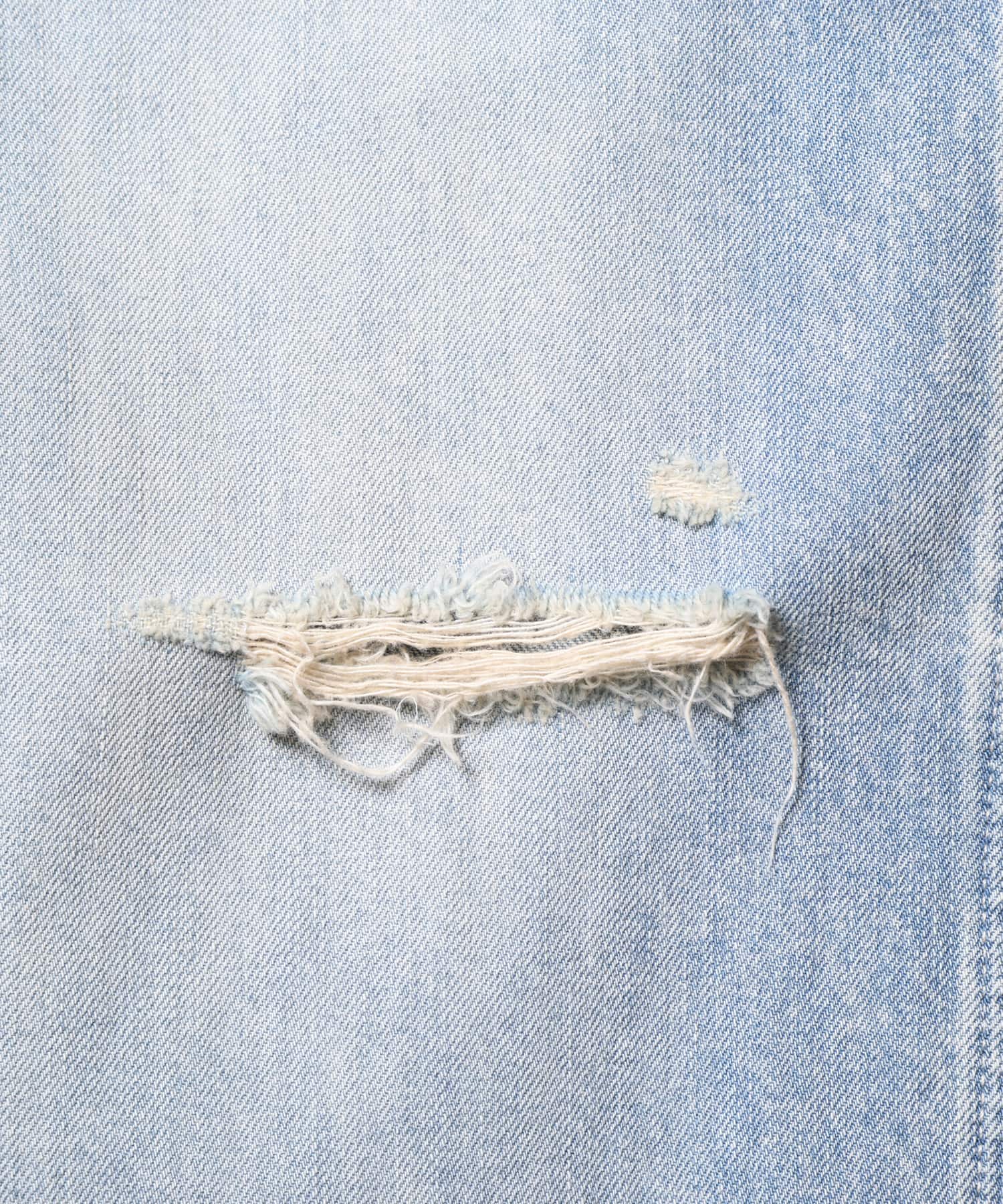 LIBERAIDERS DAMAGED DENIM BUGGY SHORTS BLUEの画像