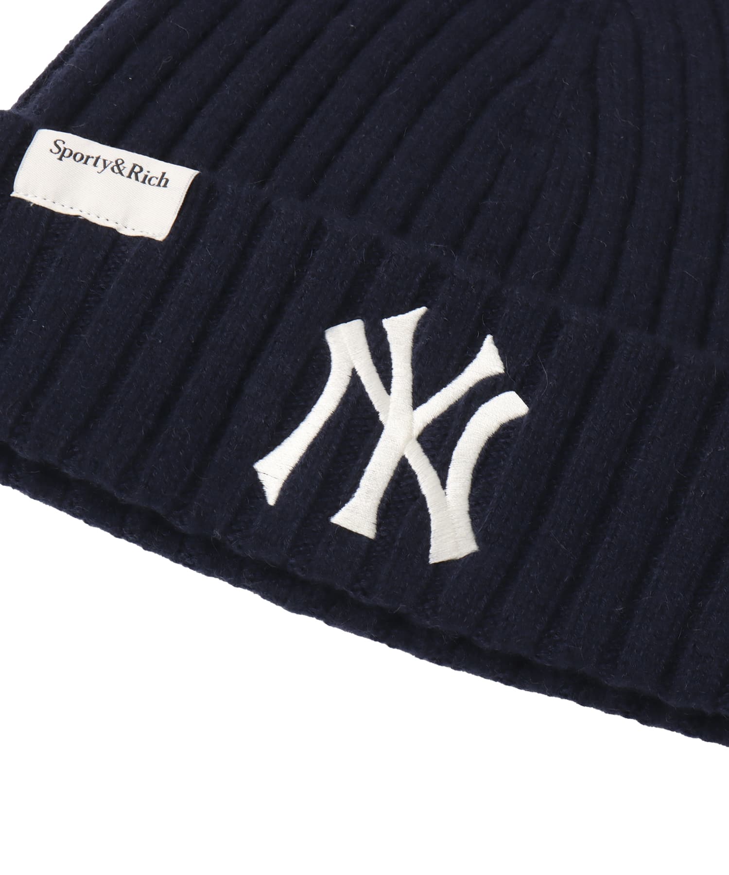 SPORTY＆RICH Heritage Yankees Serif Cashmere Beanie Dark Navyの画像
