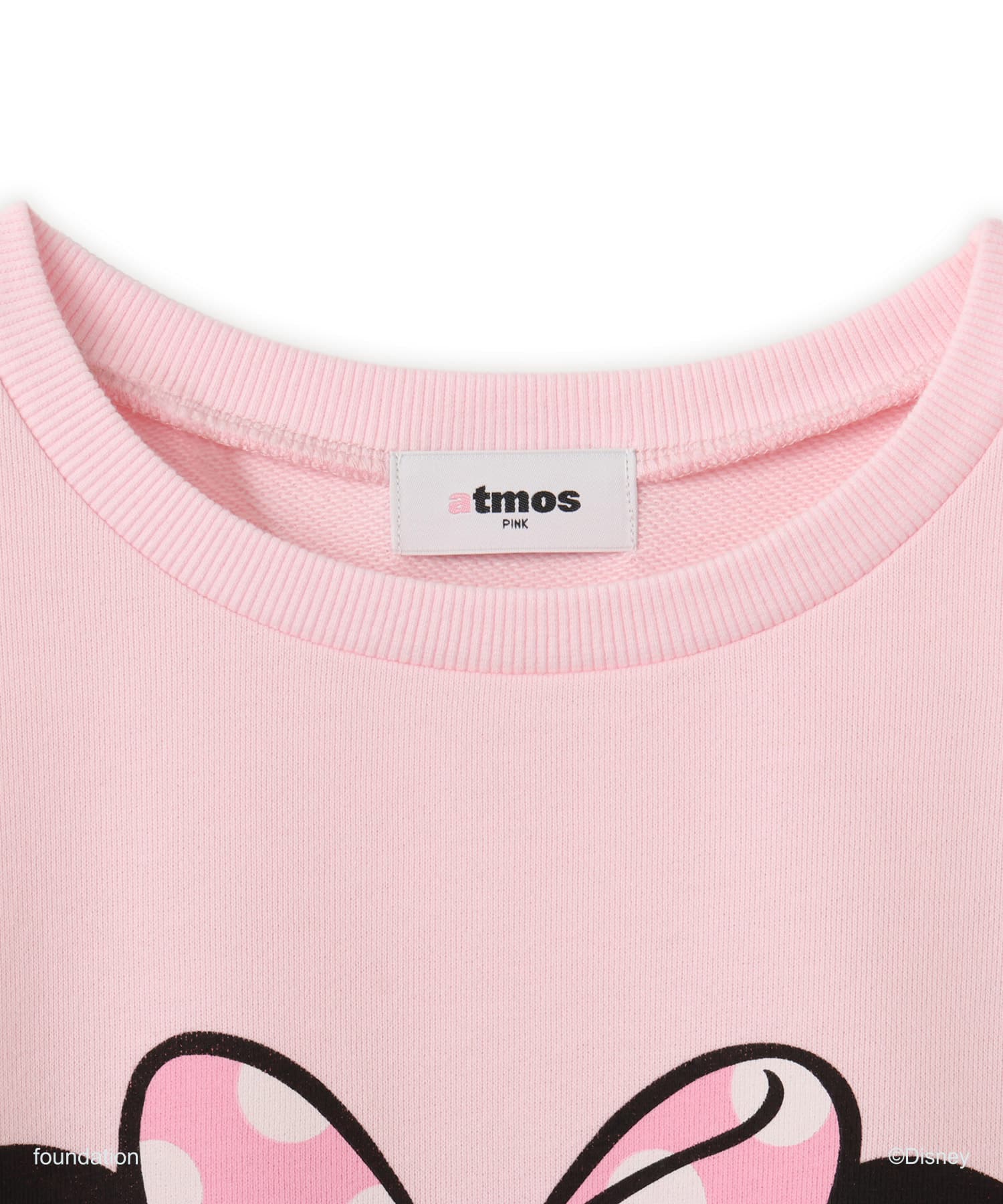 MICKEY & MINNIE / atmos pink Big Face Vintage Like Sweatshirt PINKの画像