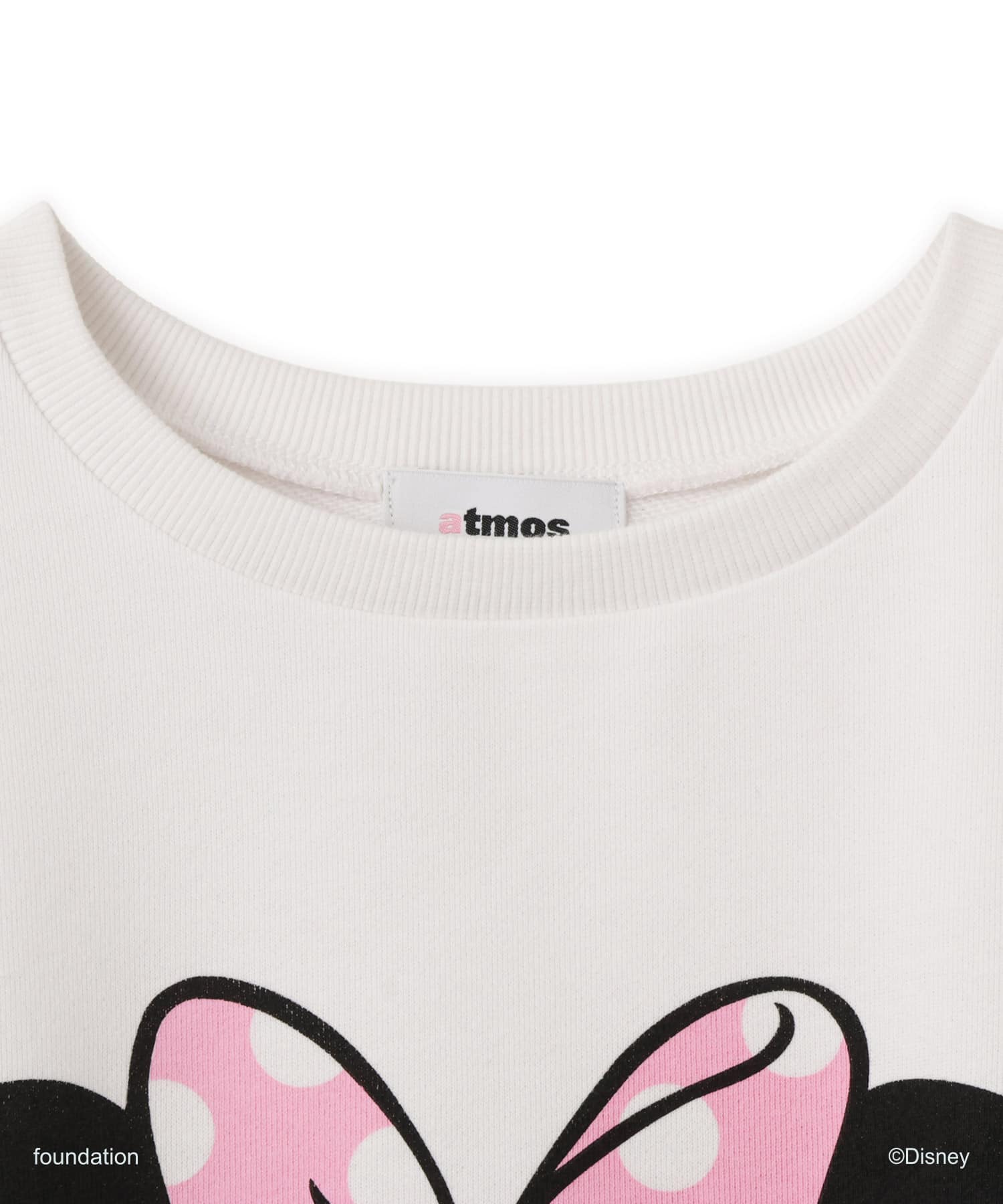 MICKEY & MINNIE / atmos pink Big Face Vintage Like Sweatshirt WHITEの画像