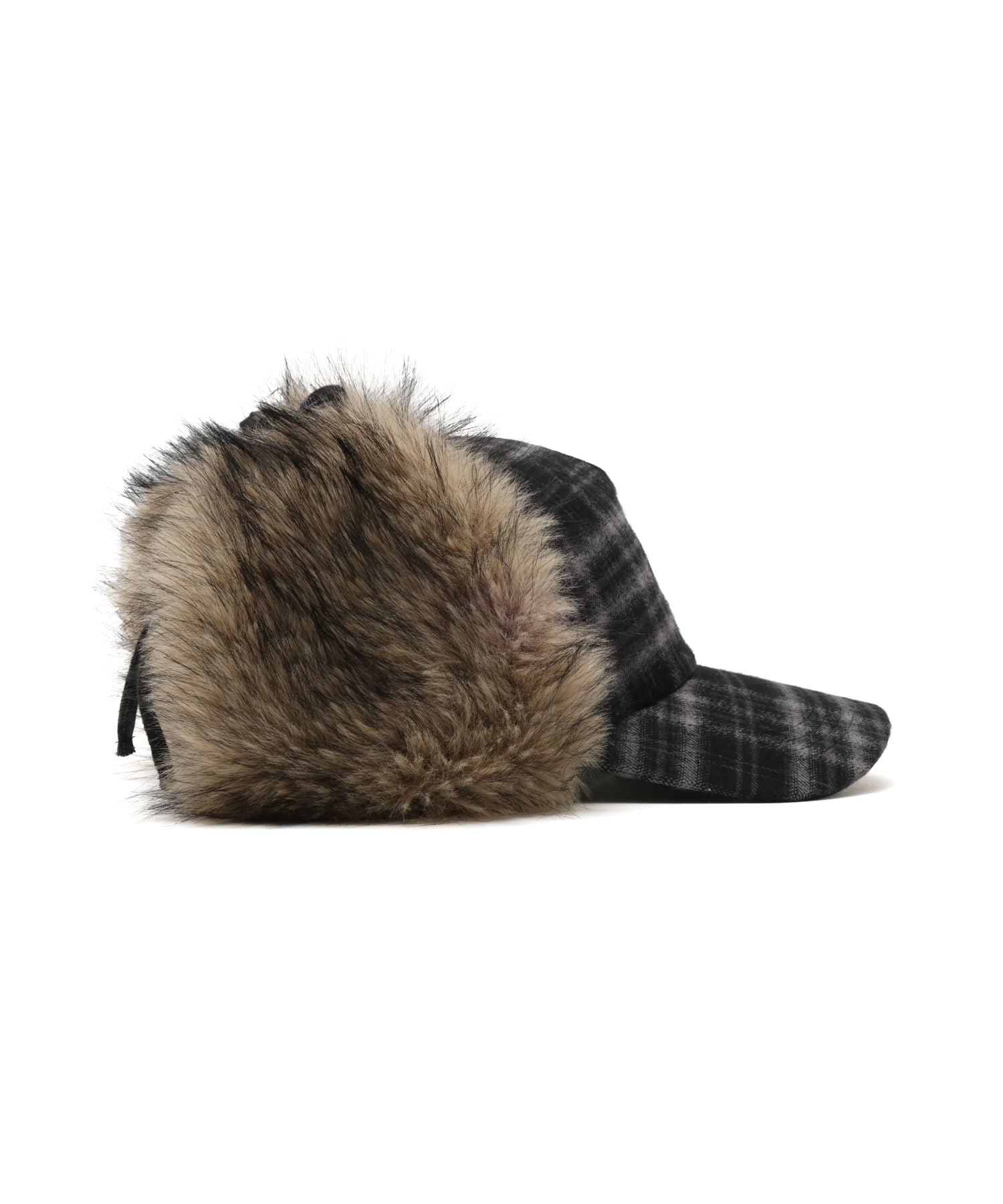 atmos pink Check Pattern Faux Fur Cap BLACKの画像