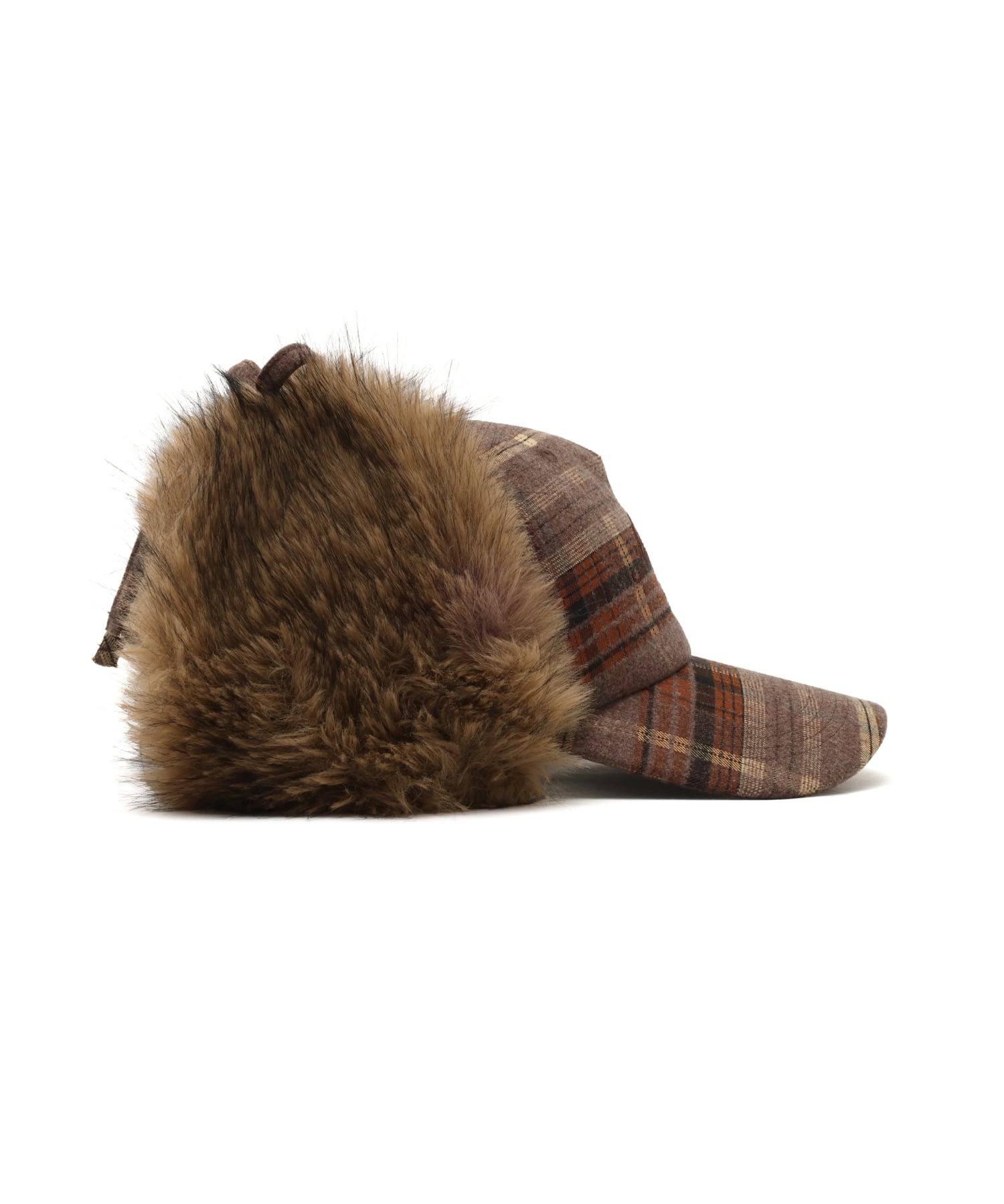 atmos pink Check Pattern Faux Fur Cap BROWNの画像