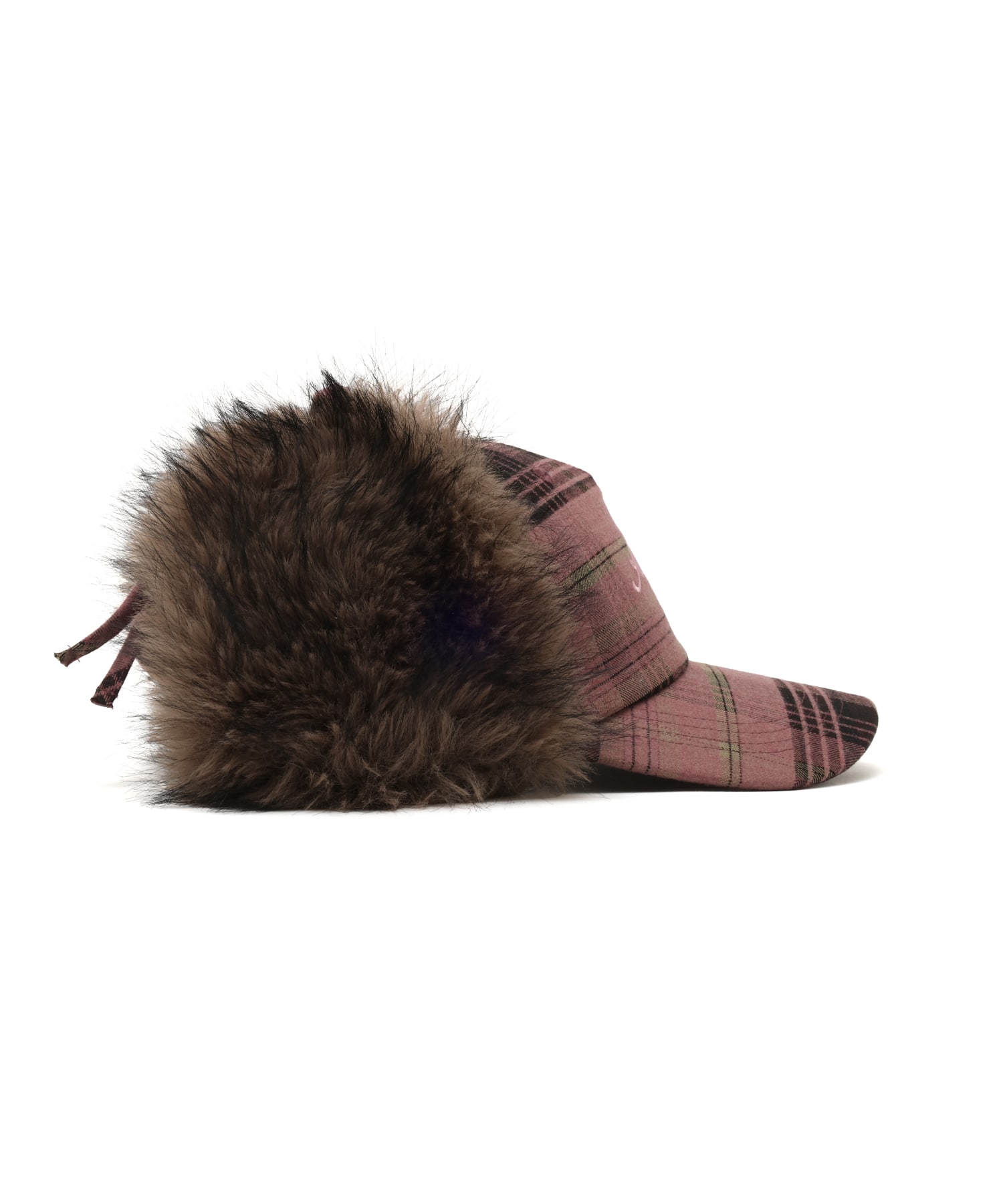 atmos pink Check Pattern Faux Fur Cap PINKの画像