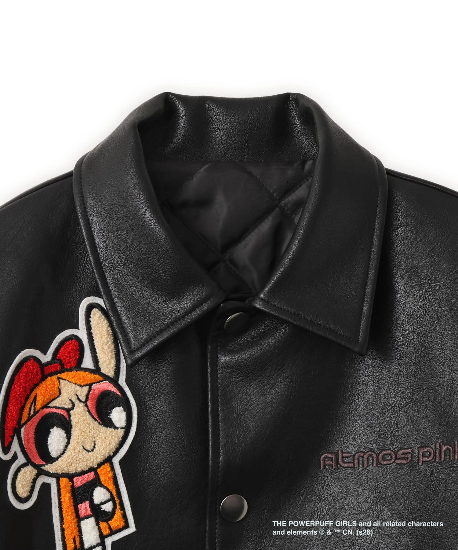 The Powerpuff Girls x atmos pink Faux Leather Jacket BLACKの画像