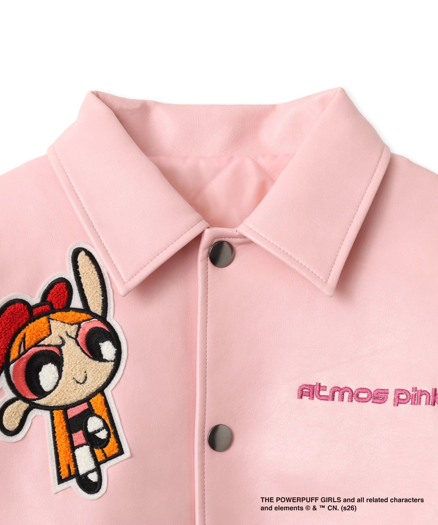 The Powerpuff Girls x atmos pink Faux Leather Jacket PINKの画像