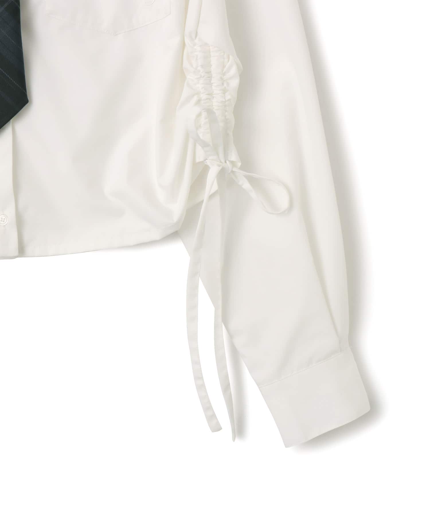 atmos pink Shirring Cropped Shirt WHITEの画像