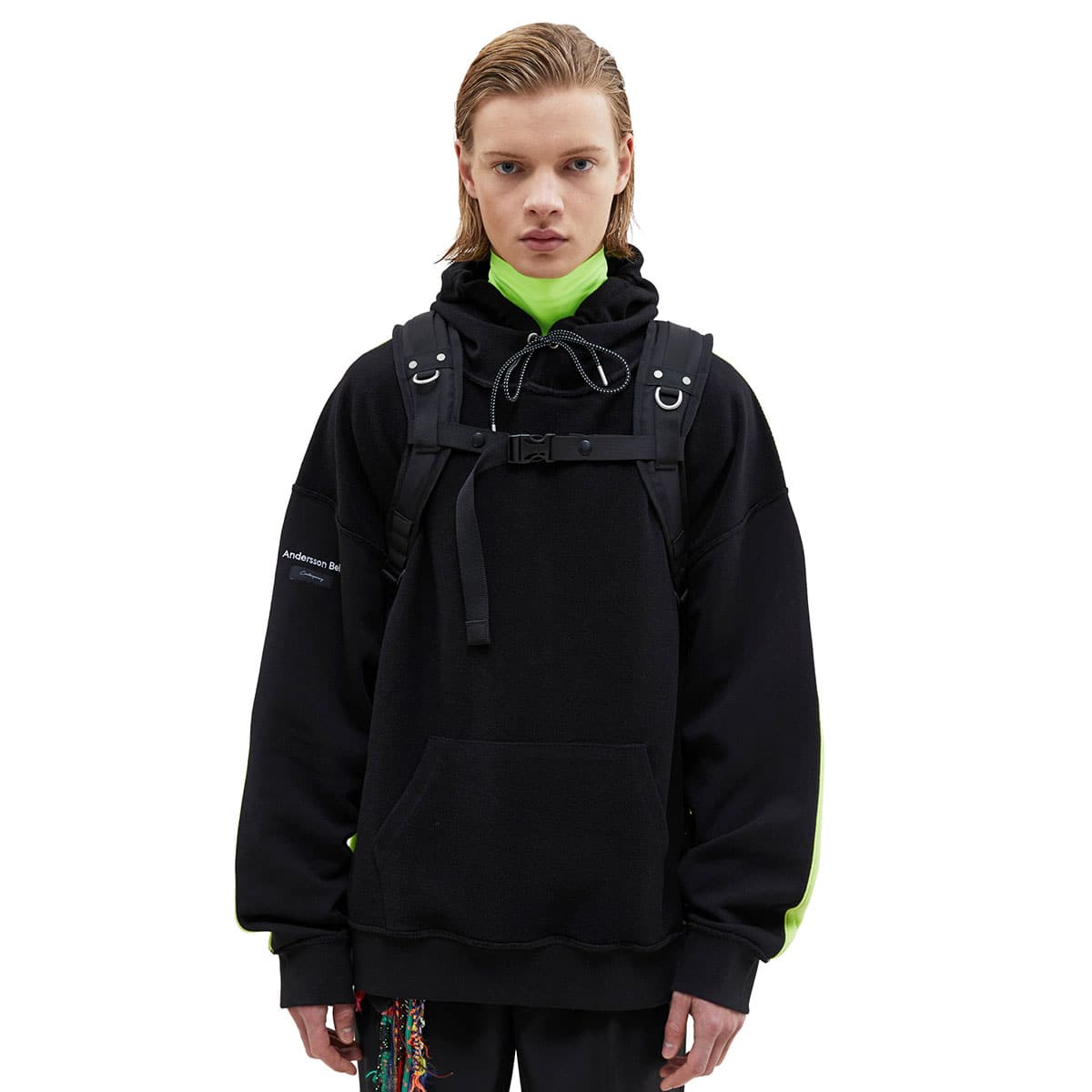 Andersson Bell UNISEX INSIDE OUT CONTRAST PANEL HOODIE BLACK