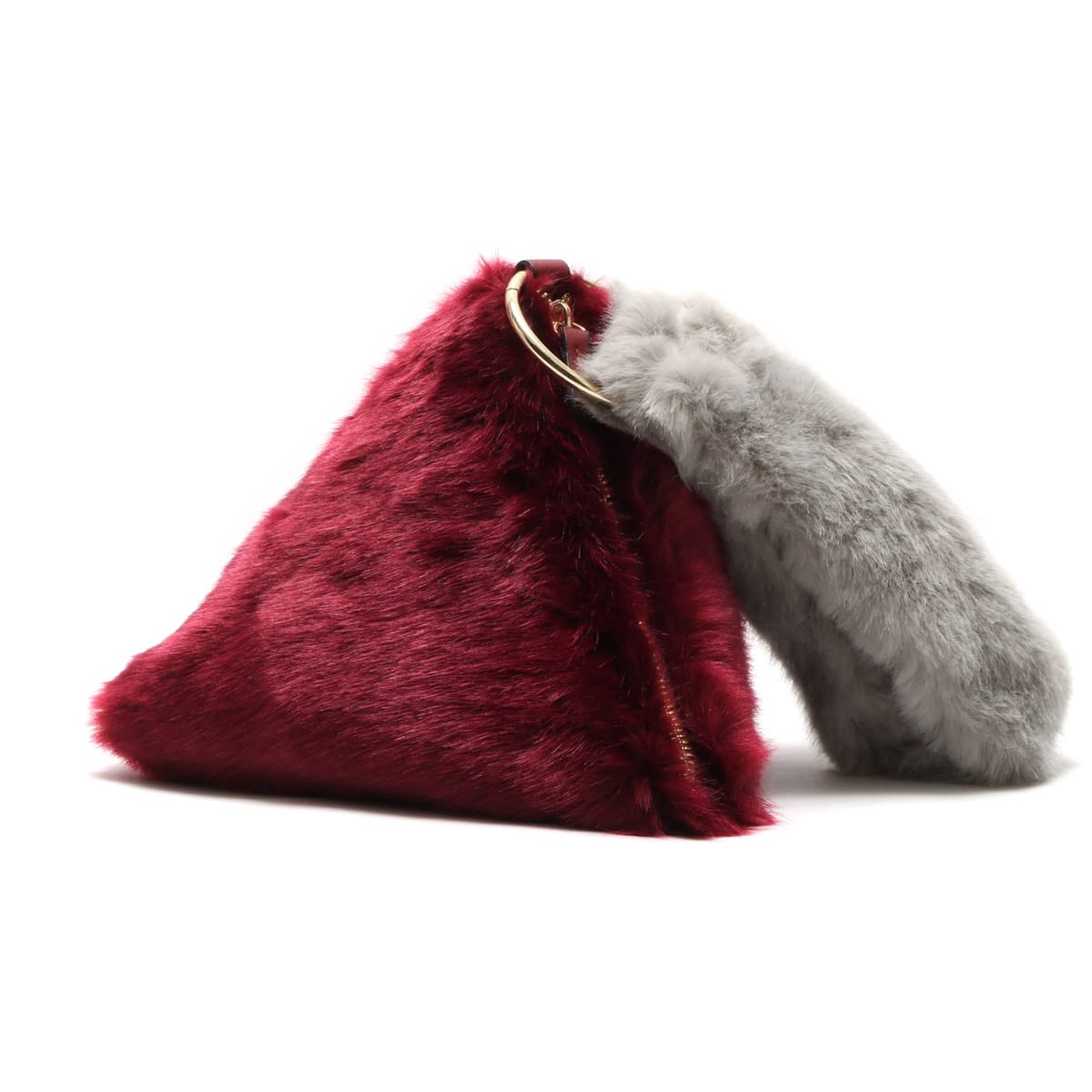 Fone フェイクファー配色 クラッチバッグ  GRAY×BURGUNDY 17FA-Iの画像