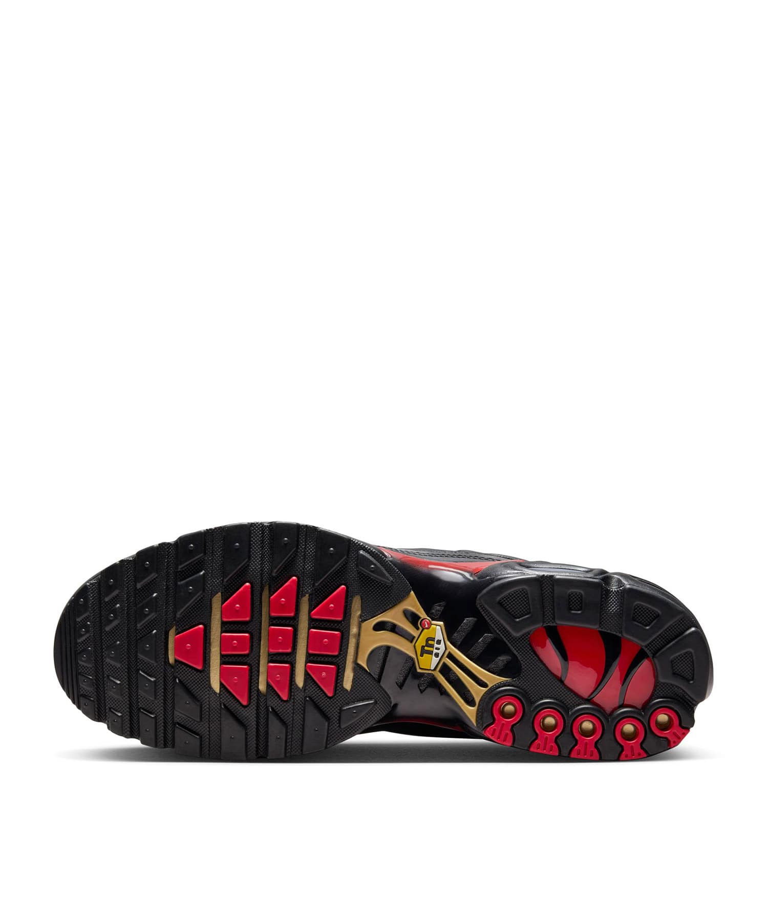 NIKE AIR MAX PLUS PRM BLACK/UNIVERSITY RED-BLACK-METALLIC GOLD の画像