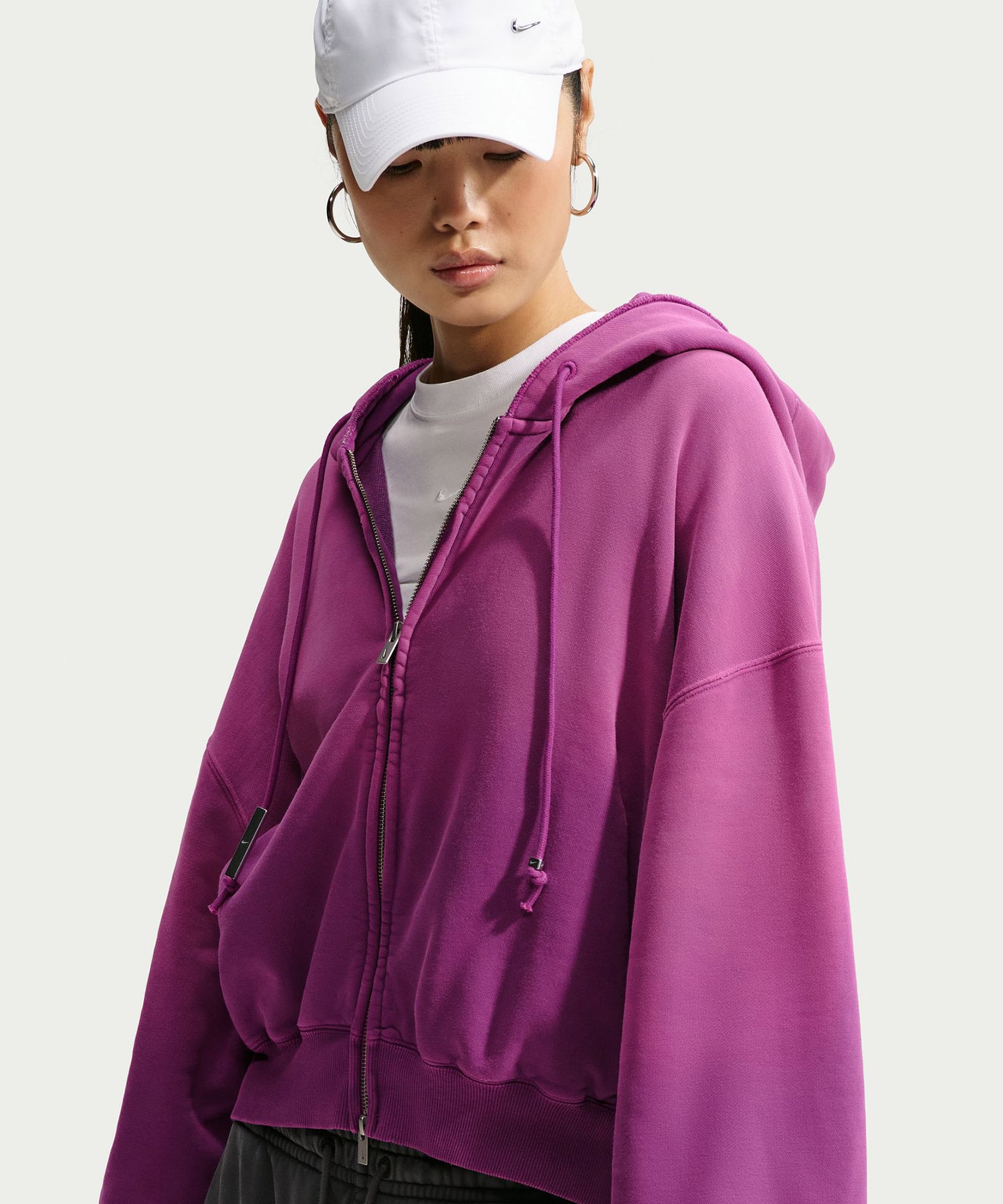 NIKE W NRG NK STUDIO FLEECE HOODIE BOLD BERRYの画像
