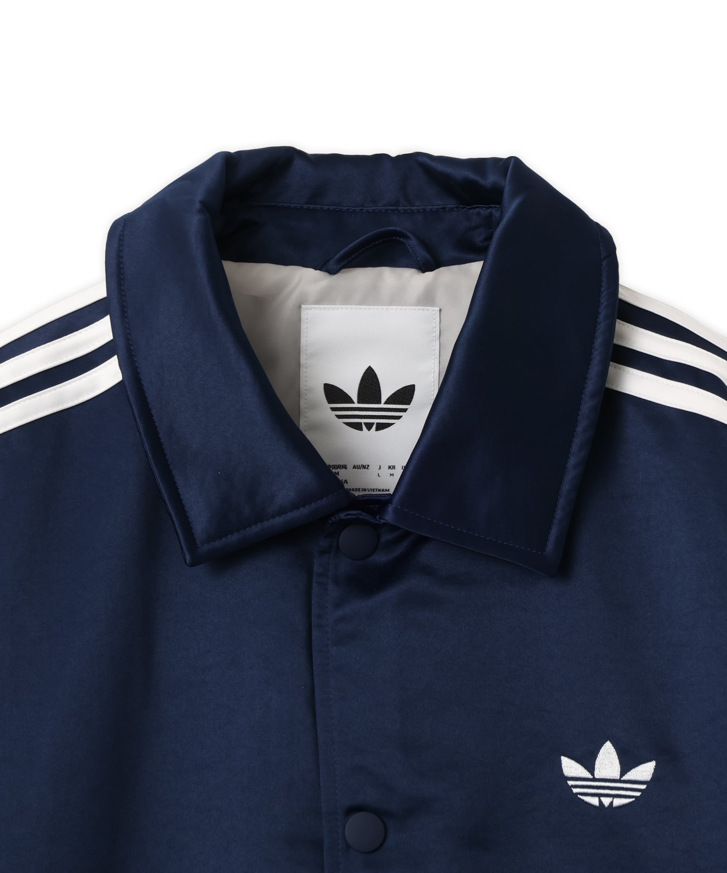 adidas 3 STRIPES SATIN PADDED JACKET ナイトインディゴの画像