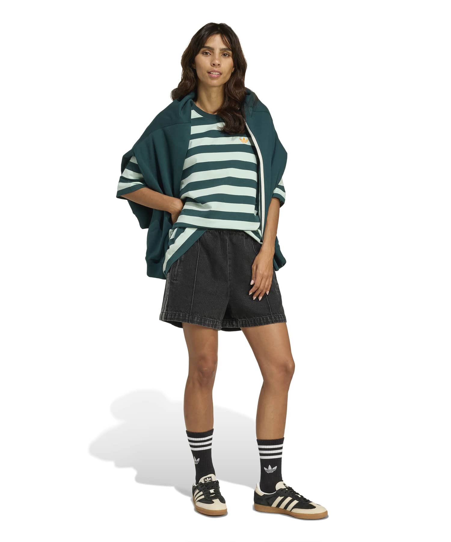 adidas ATHLETIC DEPT STRIPED SHORT SLEEVE TEE オーロラアイビー/グリーンティントの画像