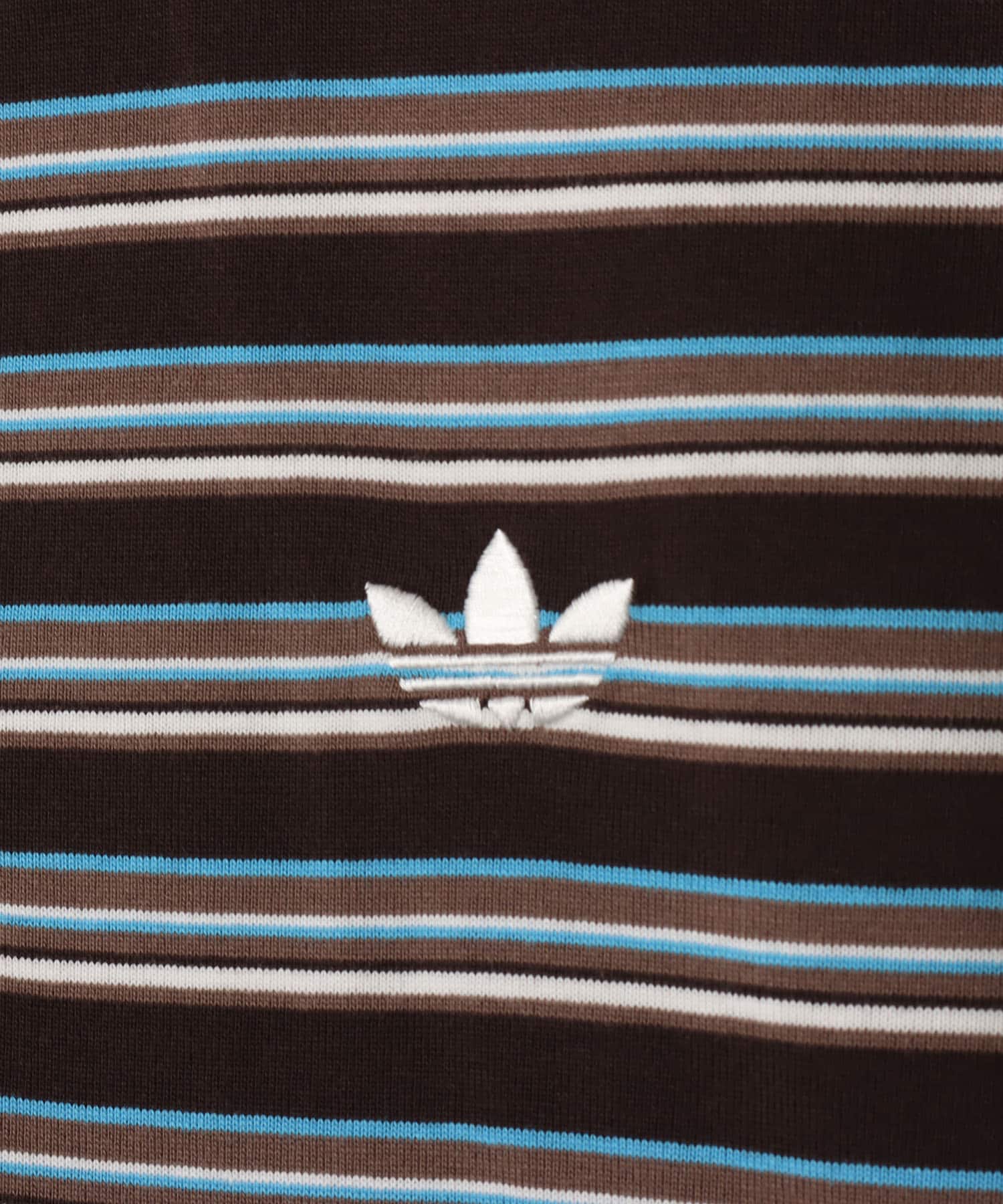 adidas STRIPED OVZD LS POLO SHIRT オーロラコーヒーの画像