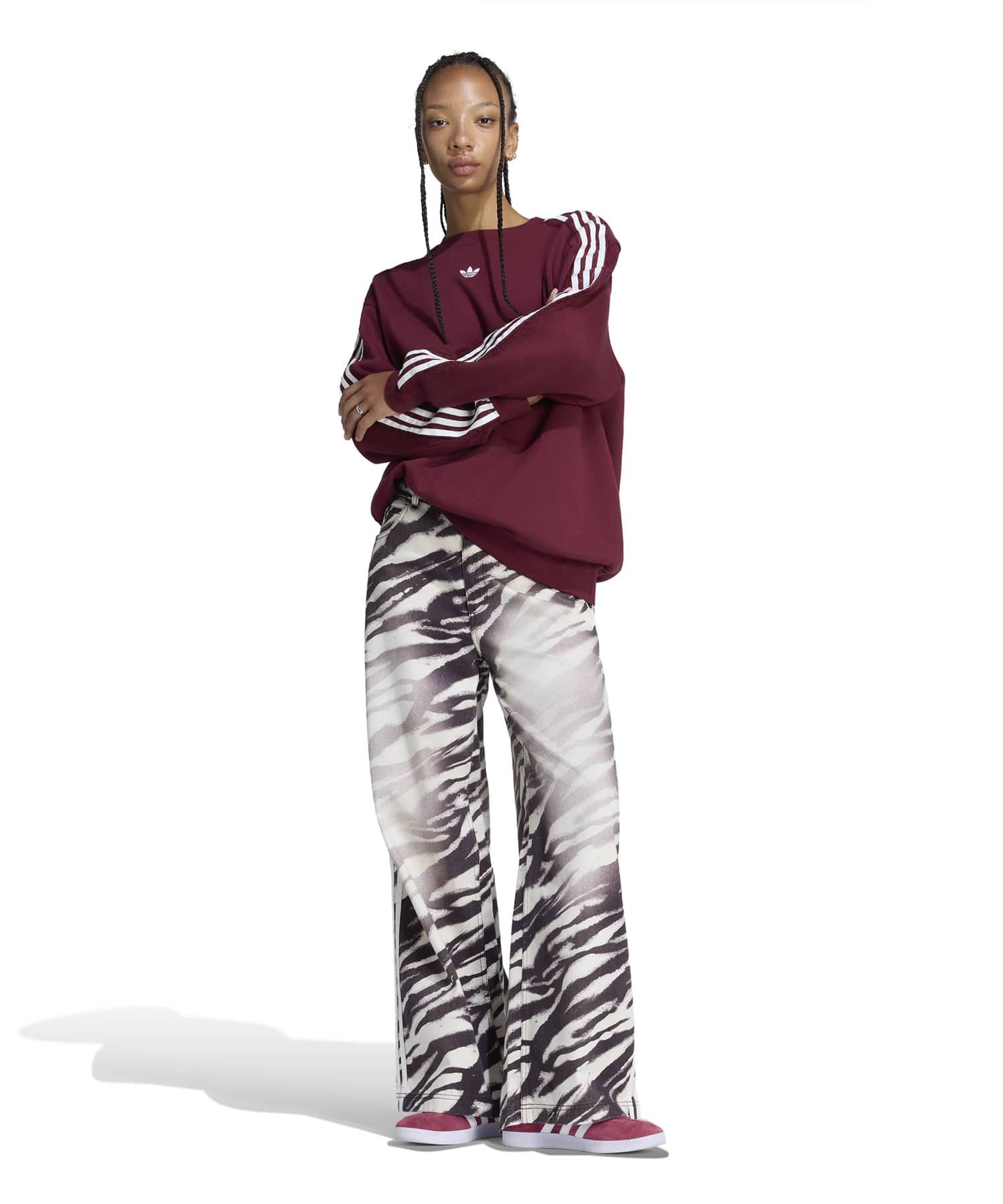 adidas ADILENIUM ZEBRA WIDE LEG DENIM PT オーロラコーヒーの画像