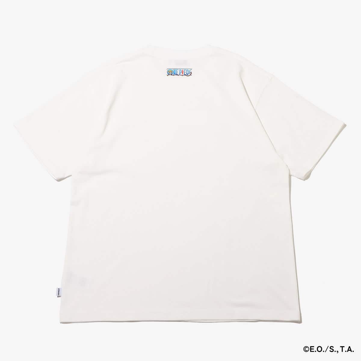 atmos × ONE PIECE WANTED POSTER BOX LOGO T-SHRTS WHITE×MONKEY.D.LUFFYの画像