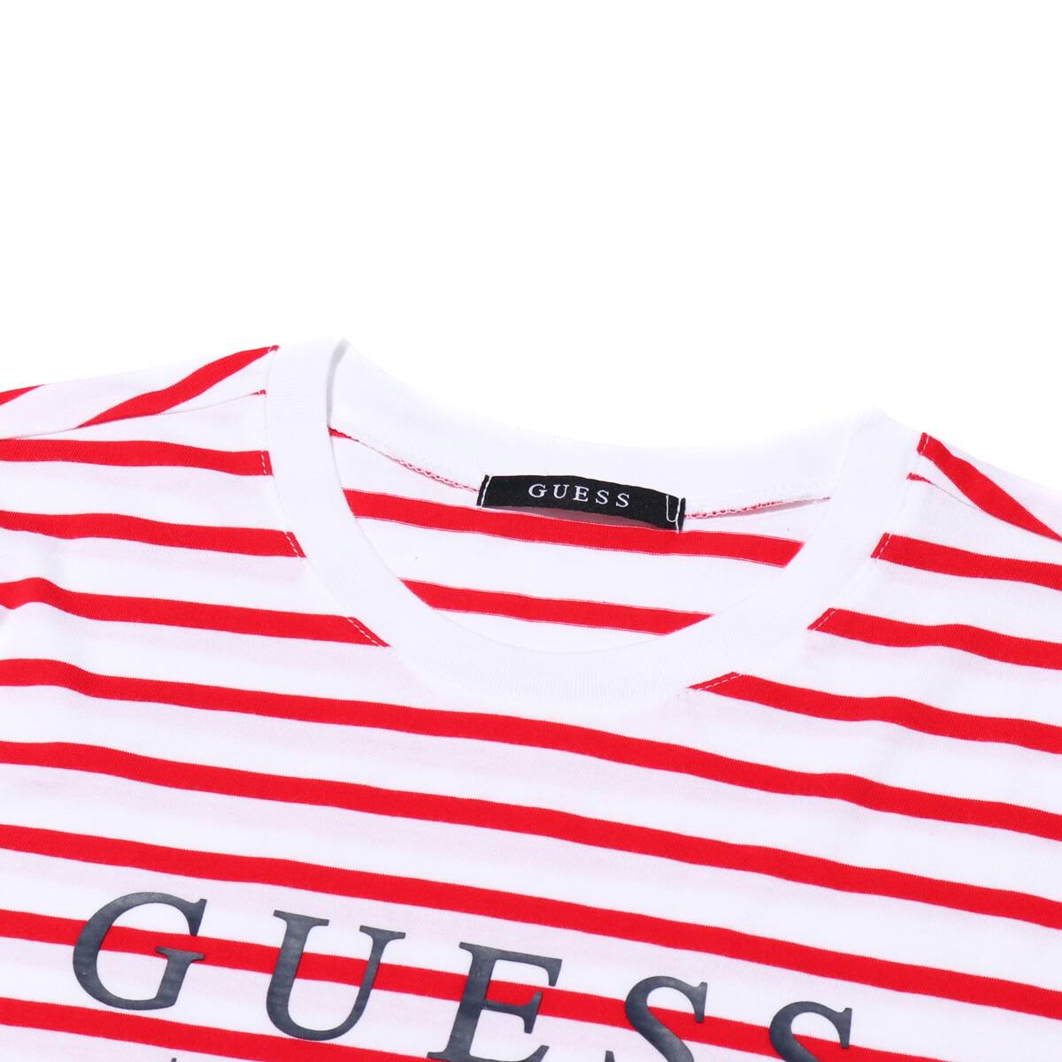 GUESS MEN'S S/SLV BORDER TEE SHIRT  REDの画像