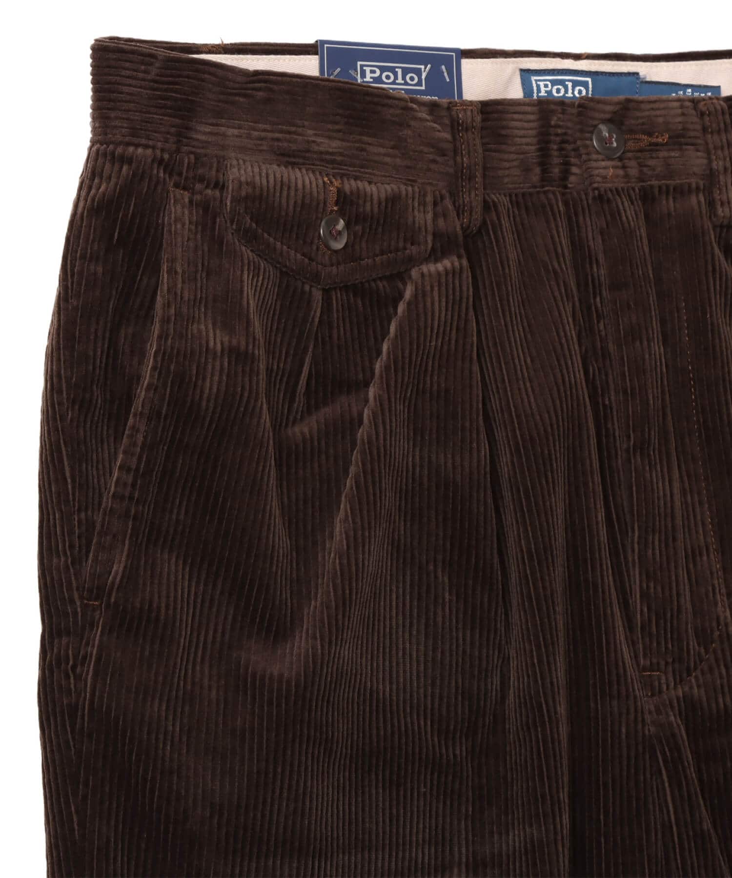 POLO RALPH LAUREN RALAXED FIT CORDUROY WHITMAN CHINO PLEATED PANTS MADISON BROWN Xの画像