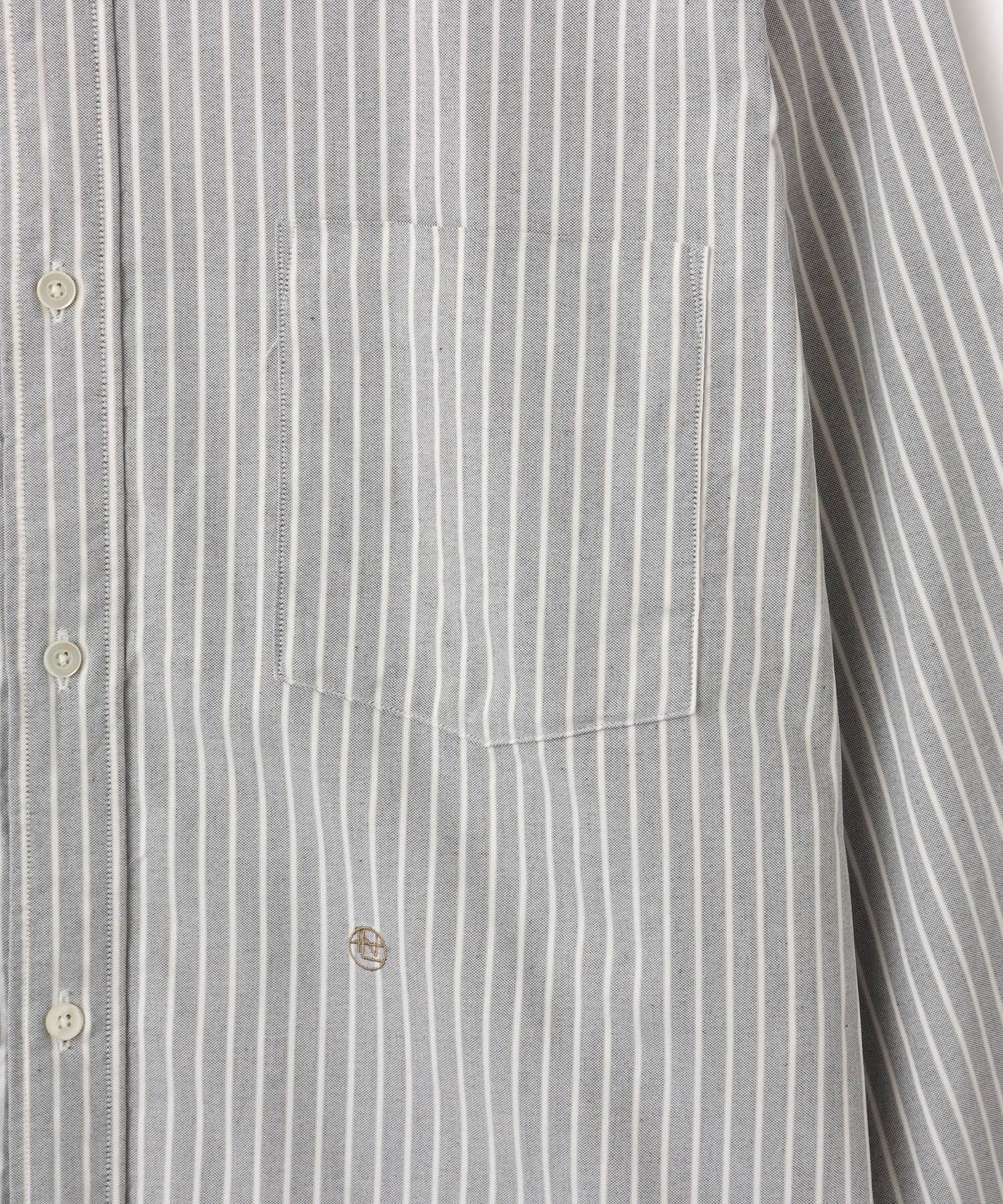 nanamica Button Down Stripe Wind Shirt Brownの画像