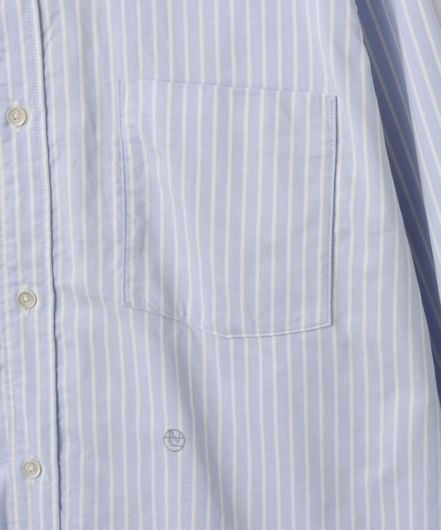nanamica Button Down Stripe Wind Shirt Navyの画像