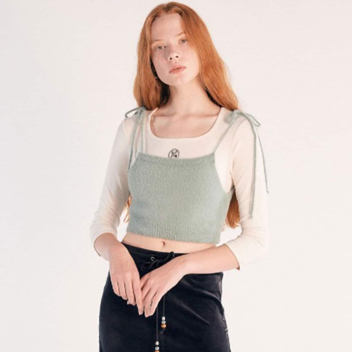 SCULPTOR Fuzzy Self-Tie Bustier GREEN 21FA-Iの画像