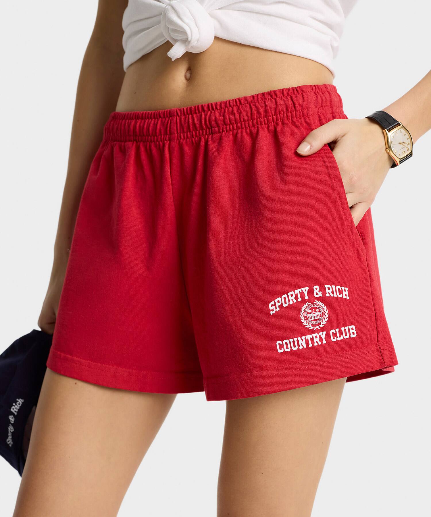 SPORTY＆RICH Varsity Crest Disco Short Rubyの画像