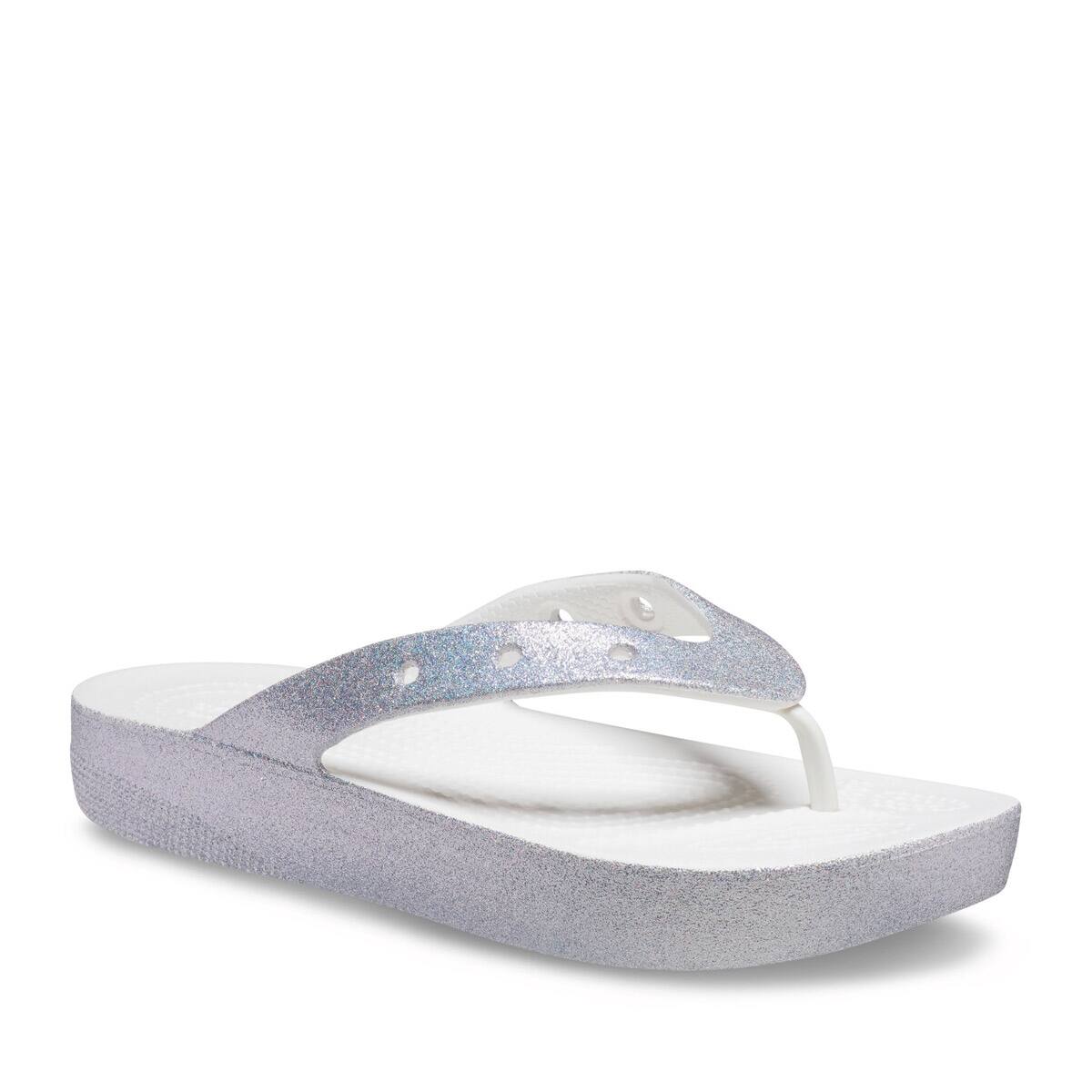 Crocs Classic Platform Glitter Flip White の画像