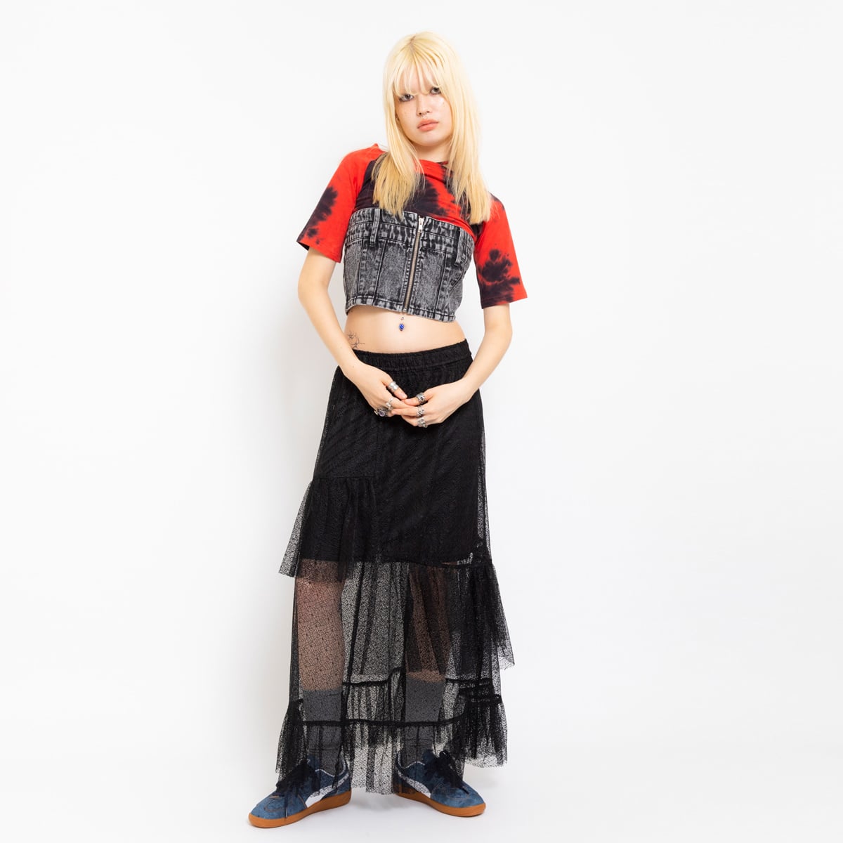 atmos pink Lace Flare Tiered Skirt BLACK の画像