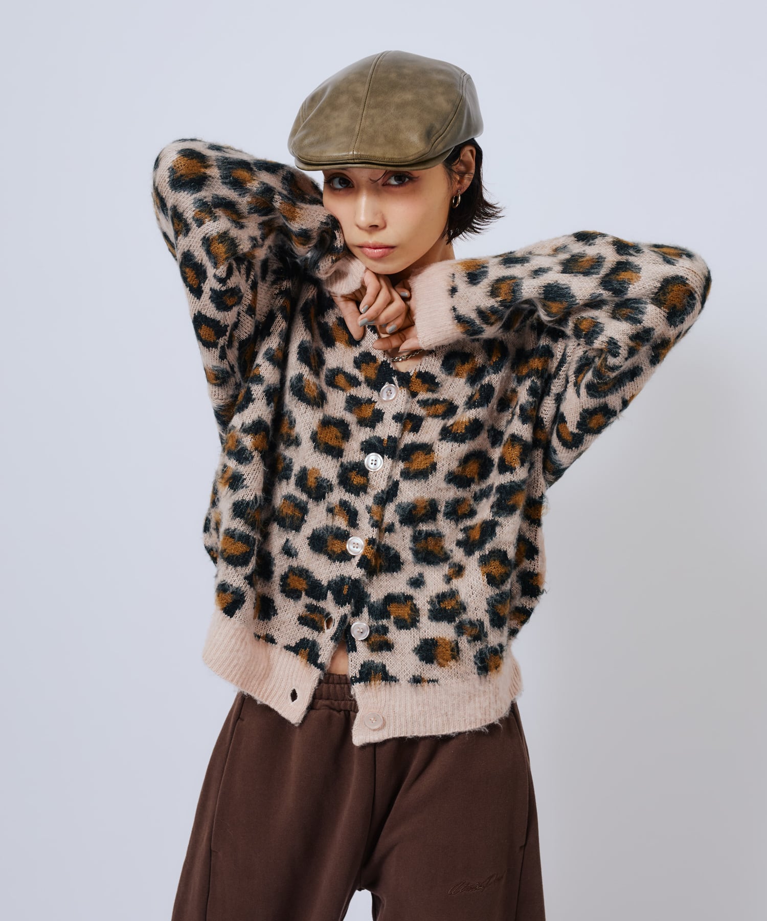 atmos pink Leopard Knit Cardigan PINKの画像