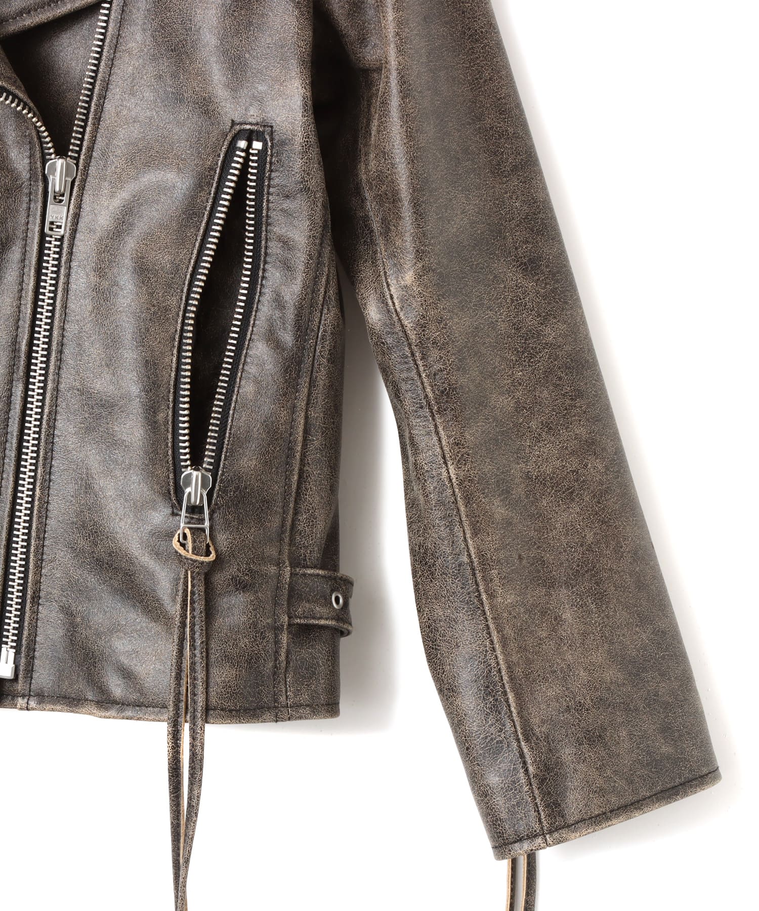 atmos pink Distressed Leather Jacket BROWNの画像