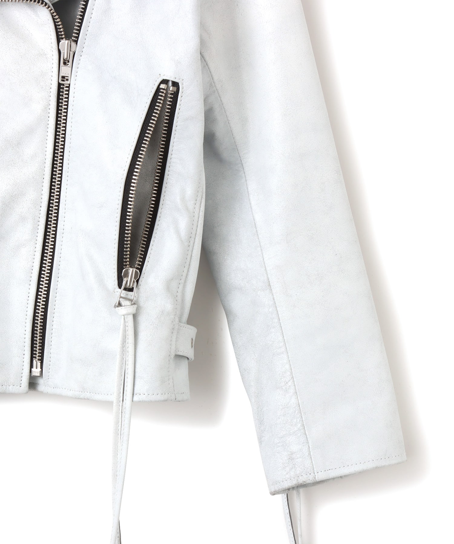atmos pink Distressed Leather Jacket WHITEの画像