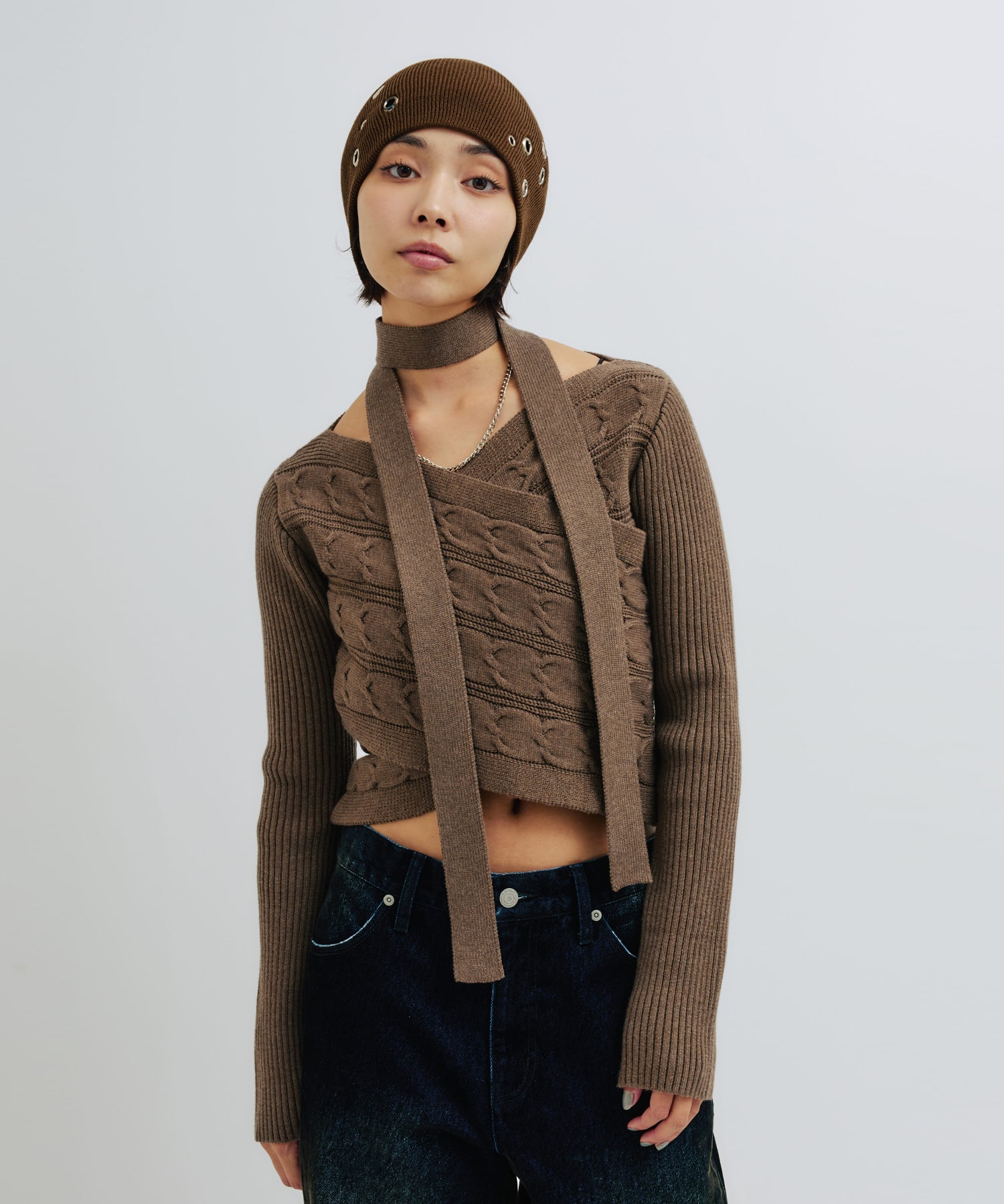 atmos pink Cache-coeur Knit Tops BROWNの画像