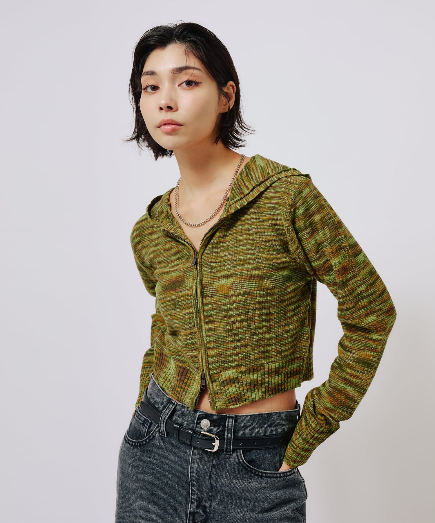 atmos pink Short Zip Knit Hoodie KHAKIの画像