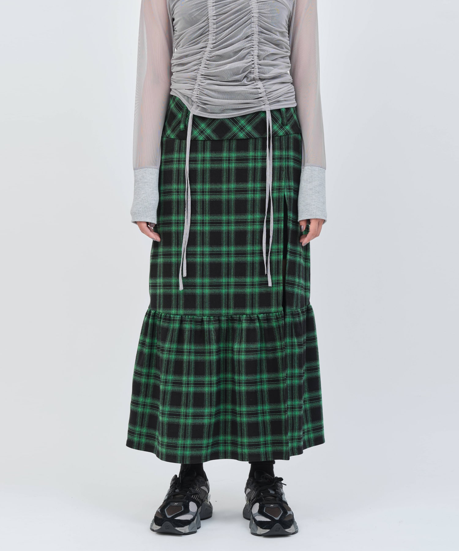 atmos pink Plaid Tiered Skirt GREENの画像
