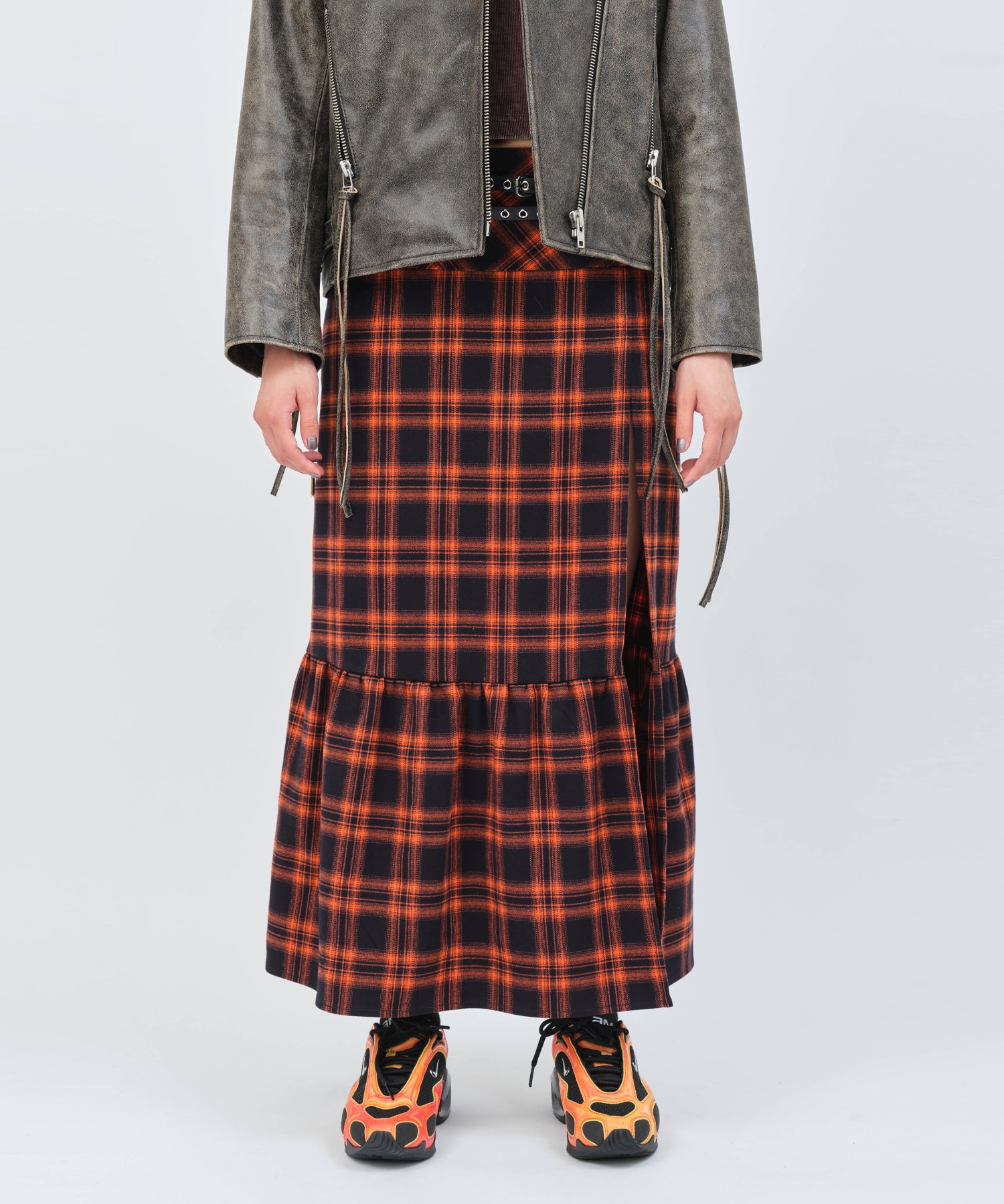atmos pink Plaid Tiered Skirt ORANGEの画像