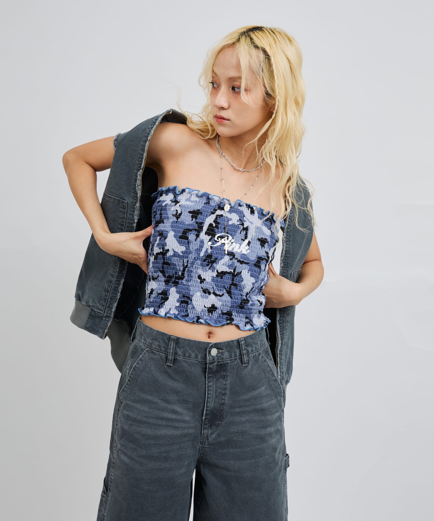 atmos pink Camouflage Shirring Baretop CAMOUFLAGE BLUEの画像