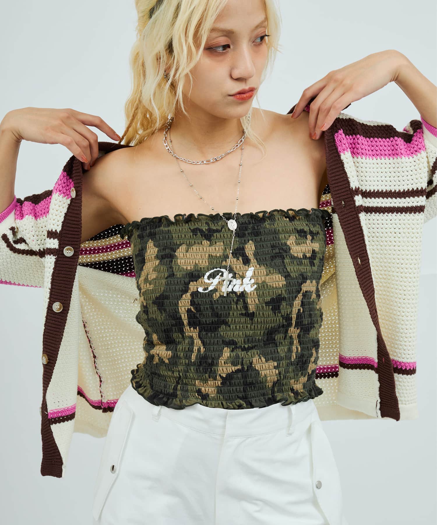 atmos pink Camouflage Shirring Baretop CAMOUFLAGE KHAKIの画像