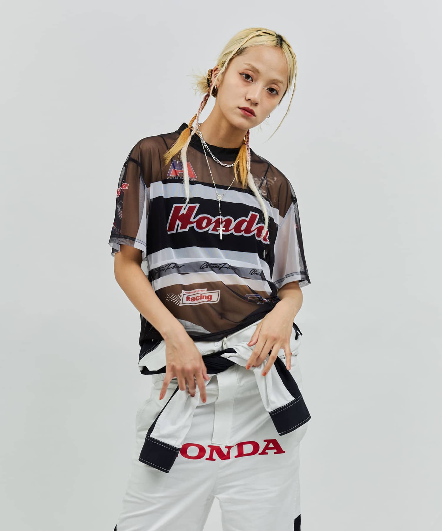 HONDA x atmos pink Racing See-through T-shirt BLACKの画像