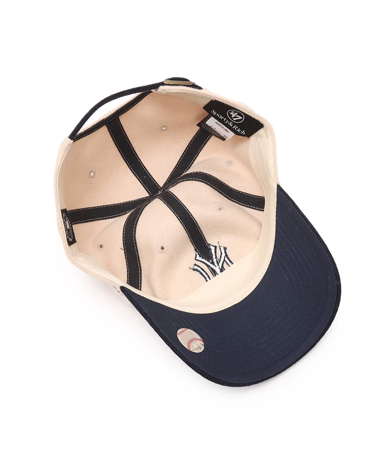 SPORTY＆RICH Yankees Serif Wool Hat Ecru/Dark Navyの画像