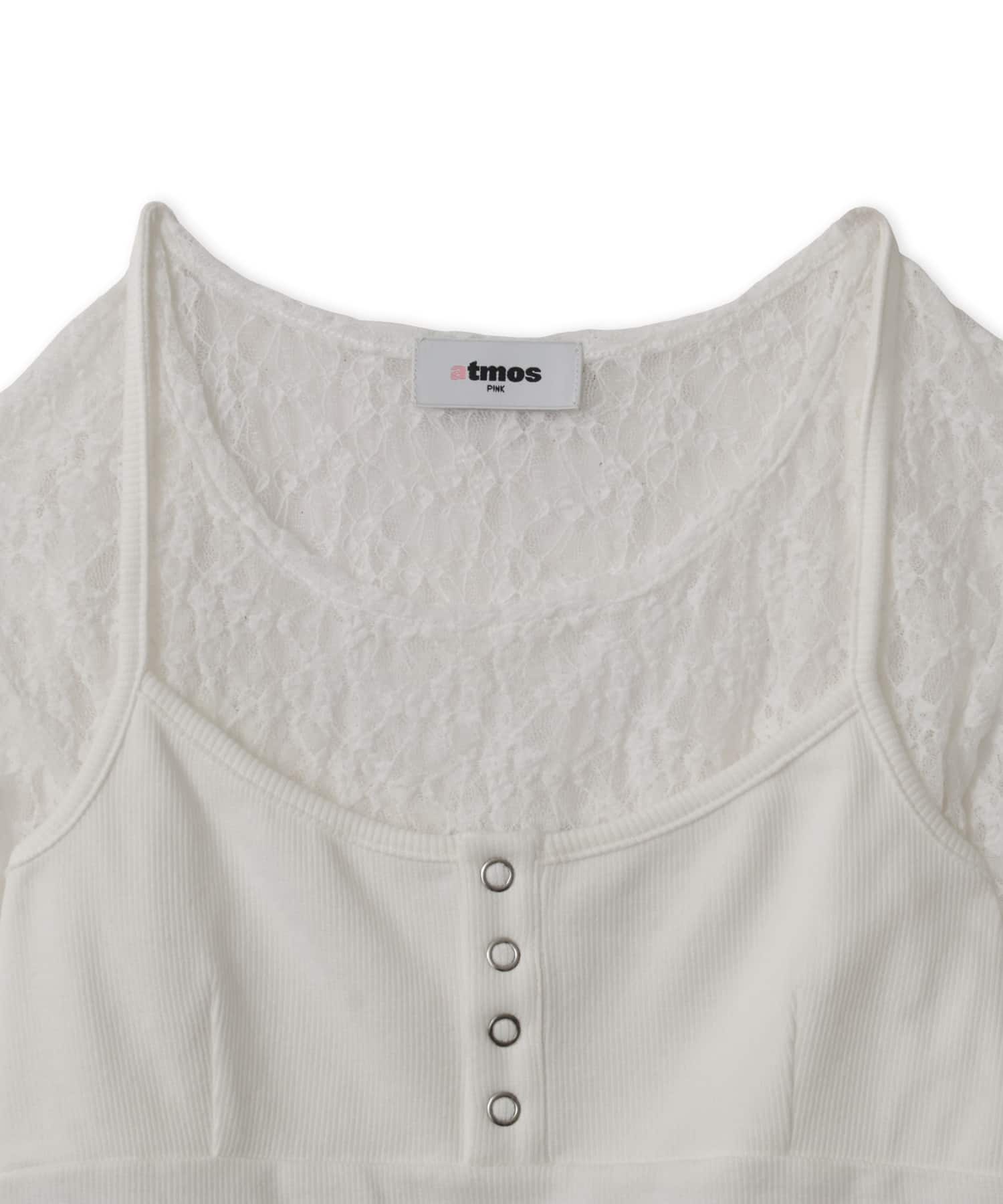 atmos pink Lace LS Top & Camisole Set WHITEの画像