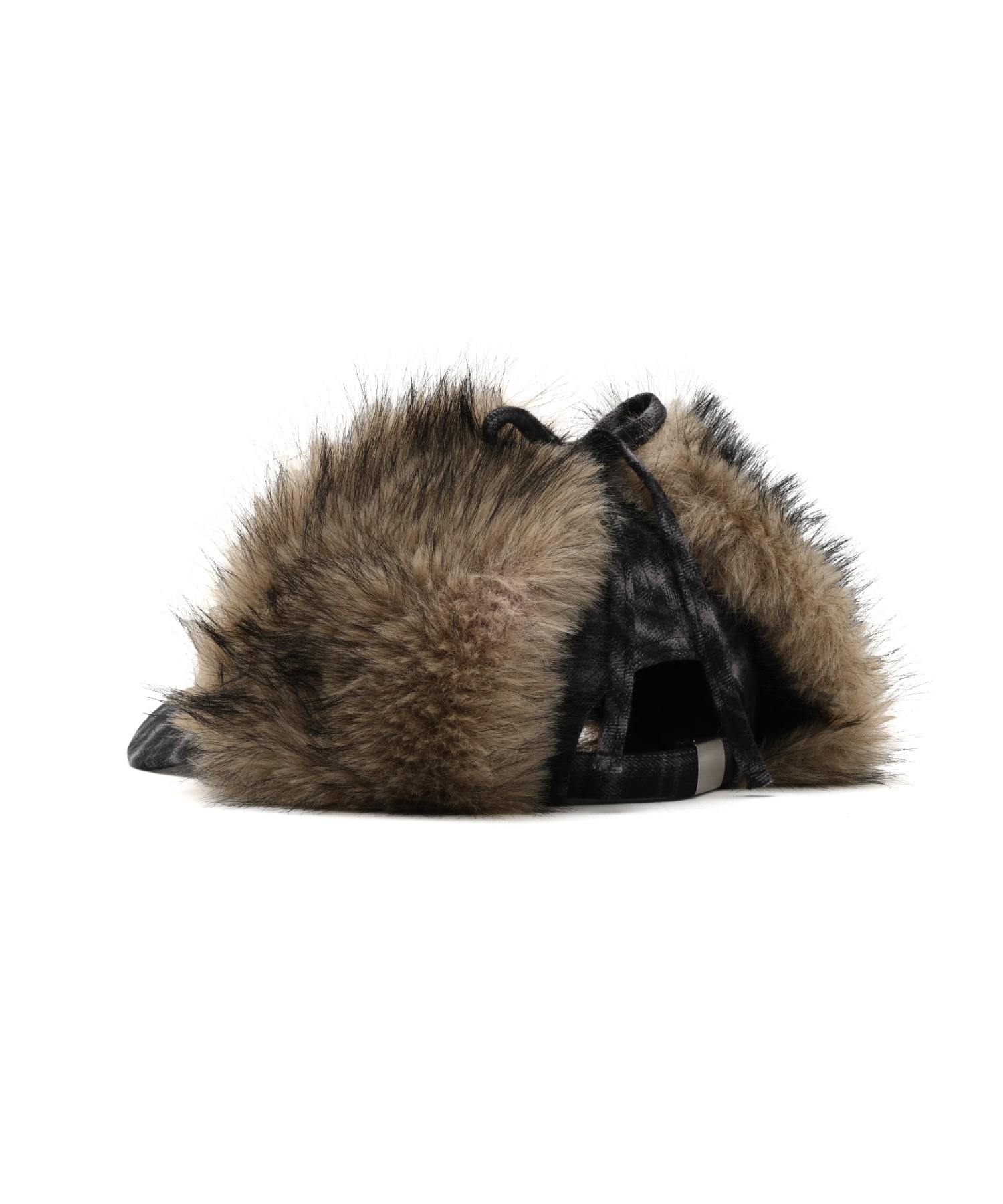 atmos pink Check Pattern Faux Fur Cap BLACKの画像