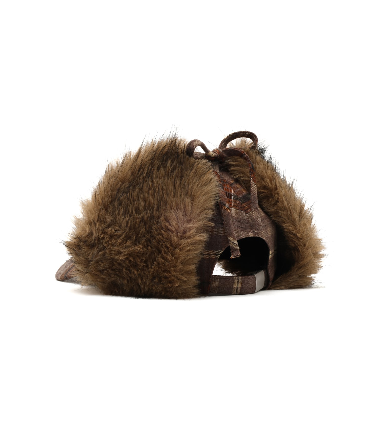 atmos pink Check Pattern Faux Fur Cap BROWNの画像