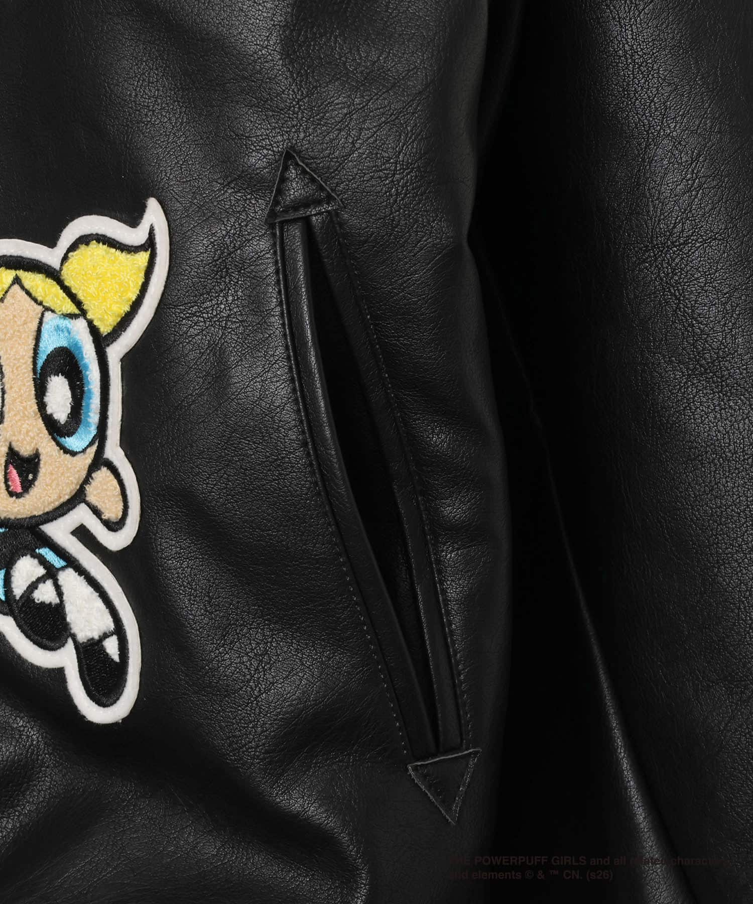 The Powerpuff Girls x atmos pink Faux Leather Jacket BLACKの画像