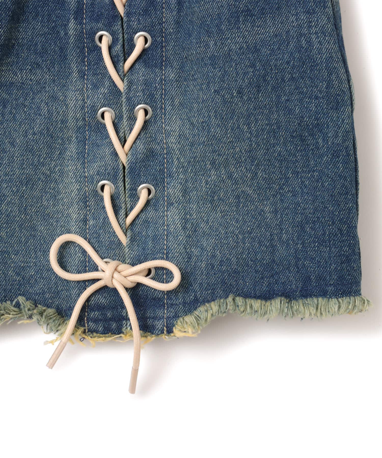 atmos pink Lace-up Denim Mini Skirt BLUEの画像