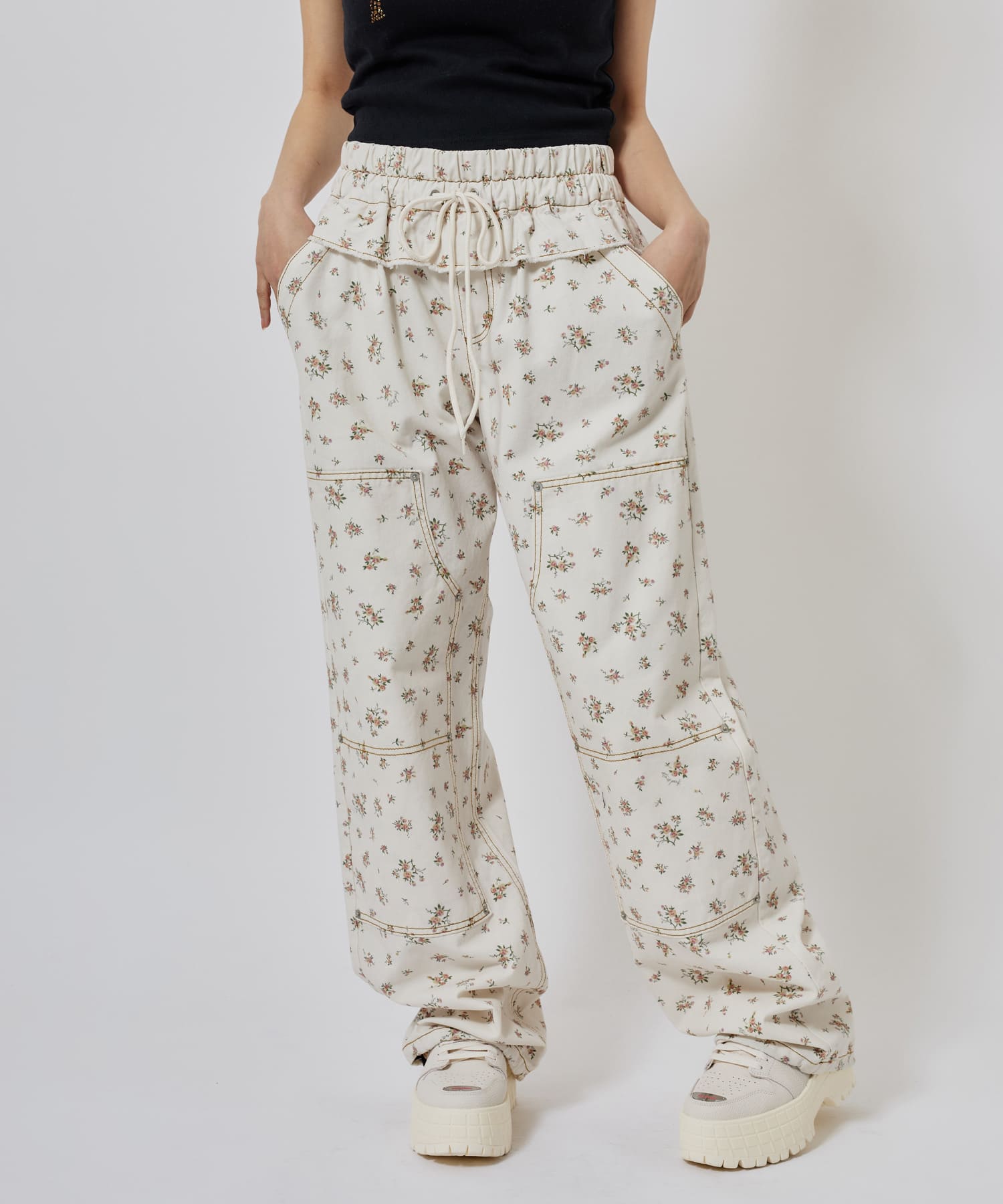 atmos pink Floral Double Knee Frill Pants WHITEの画像