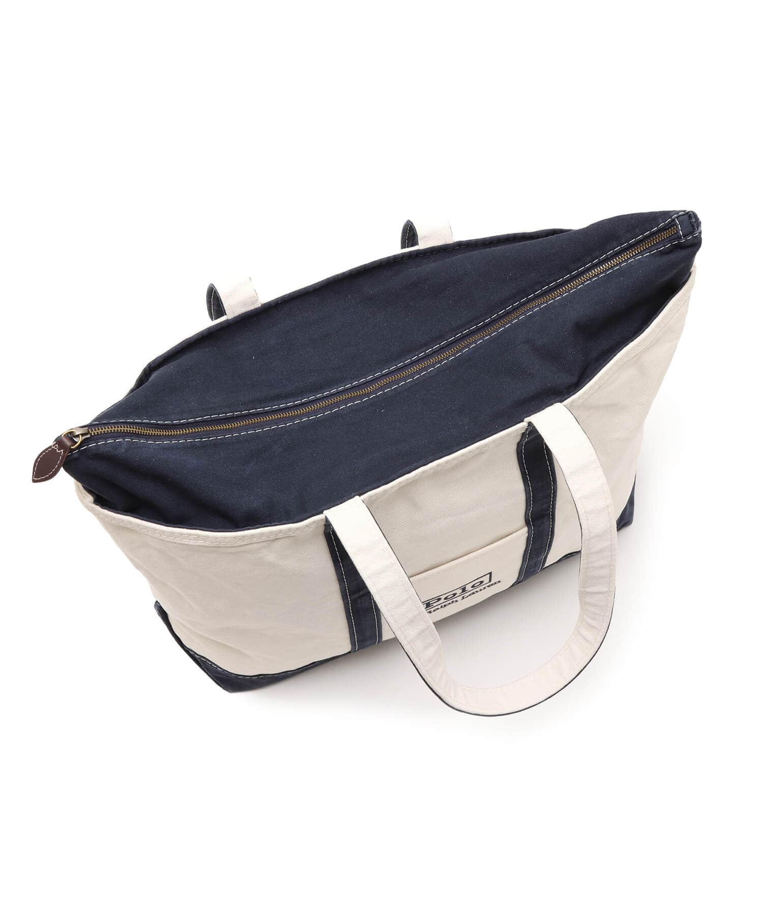POLO RALPH LAUREN ICON MIDIUM TOTE CREAM/NAVYの画像