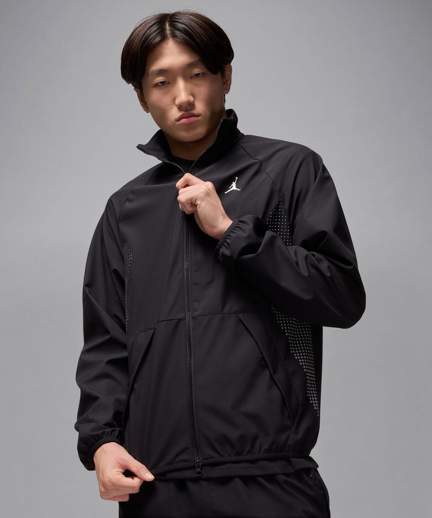JORDAN BRAND M J SPRT JAM WARM UP JACKET BLACK/METALLIC SILVERの画像