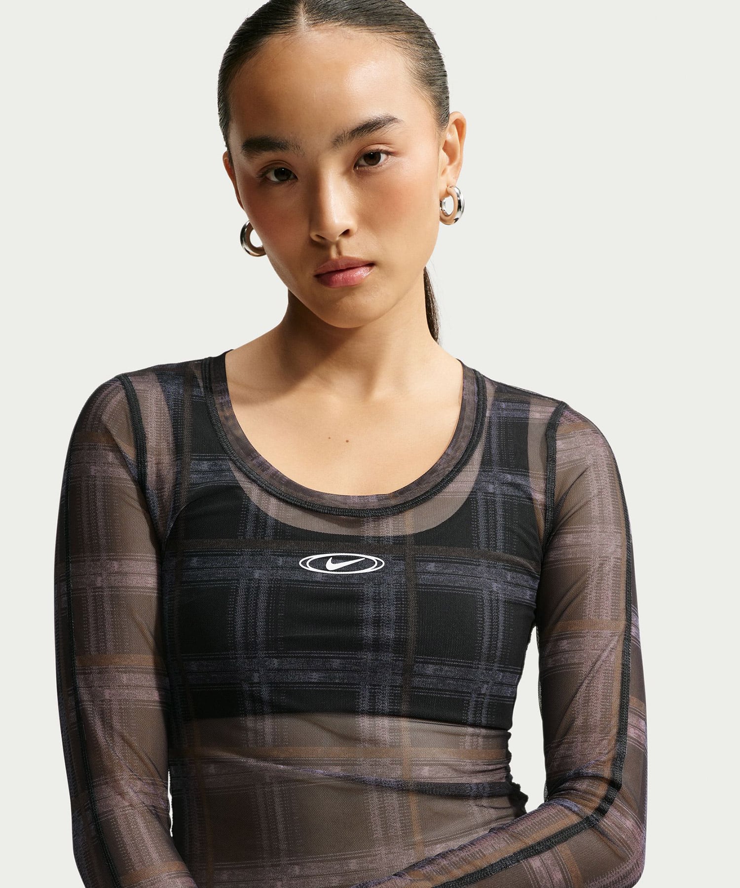 NIKE AS W NK LS BODY BLD MESH PRNT BLACKの画像