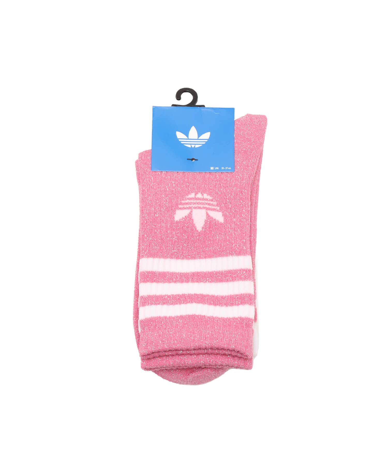 adidas 3 STRIPES GLITTER CREW SOCKS 2 PAIRS ピンクフュージョン/ホワイトの画像